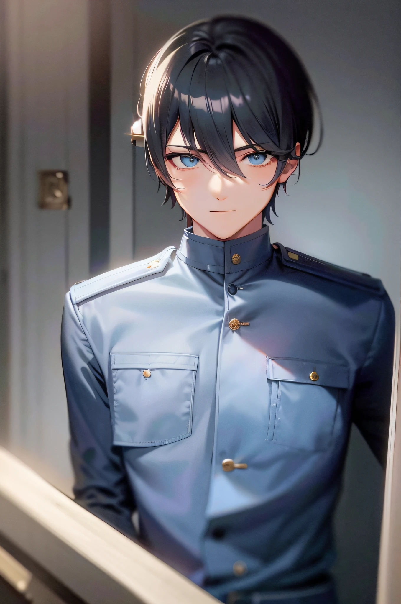 Light blue uniform, ((A male:1.2)), ((boy:1.2)),