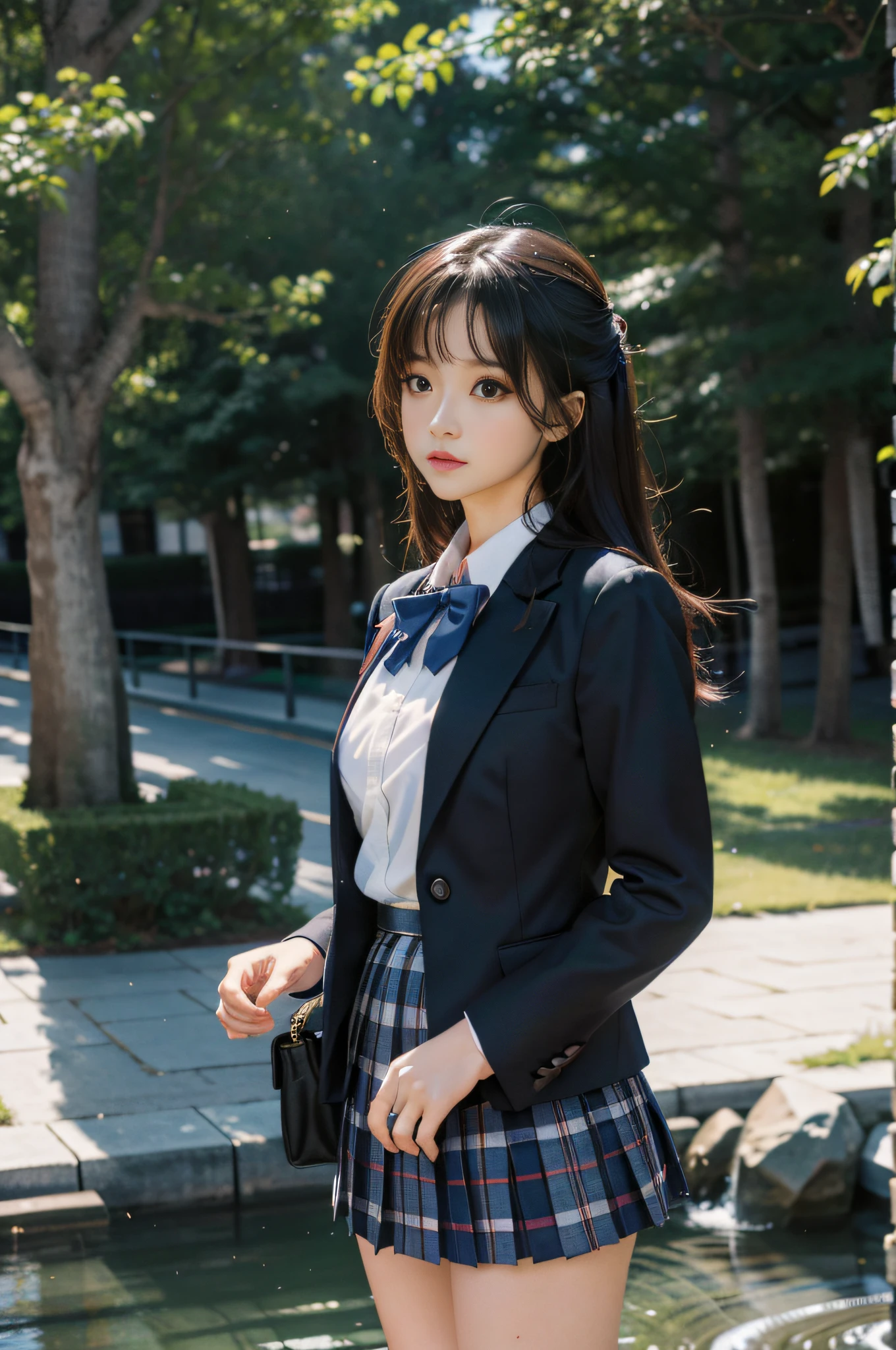 (8K, Best Quality, Masterpiece: 1.2), Realistic, Ultra High Resolution, Intricate Details, 1 Girl, Beautiful Face, JK Suit, White Shirt, Colorful Bow Tie, Colorful Skirt, Plaid Skirt, Pleated Skirt, Upper Body, Standing, Wide Angle Lens, Surreal Schoolgirl, Surreal Schoolgirl, Realistic Anime 3 D Style, Realistic Schoolgirl, Smooth Anime CG Art, 3 D Anime Realistic, Beautiful Anime High School Girls, Sakimichan HDRI, Magical school student uniform, realistic anime, realistic young anime girl (8K, best quality, masterpiece: 1.2), realistic, super high resolution, intricate details, 1 girl, beautiful face, jk suit, white shirt, forest, creek, foot wash, colorful hair