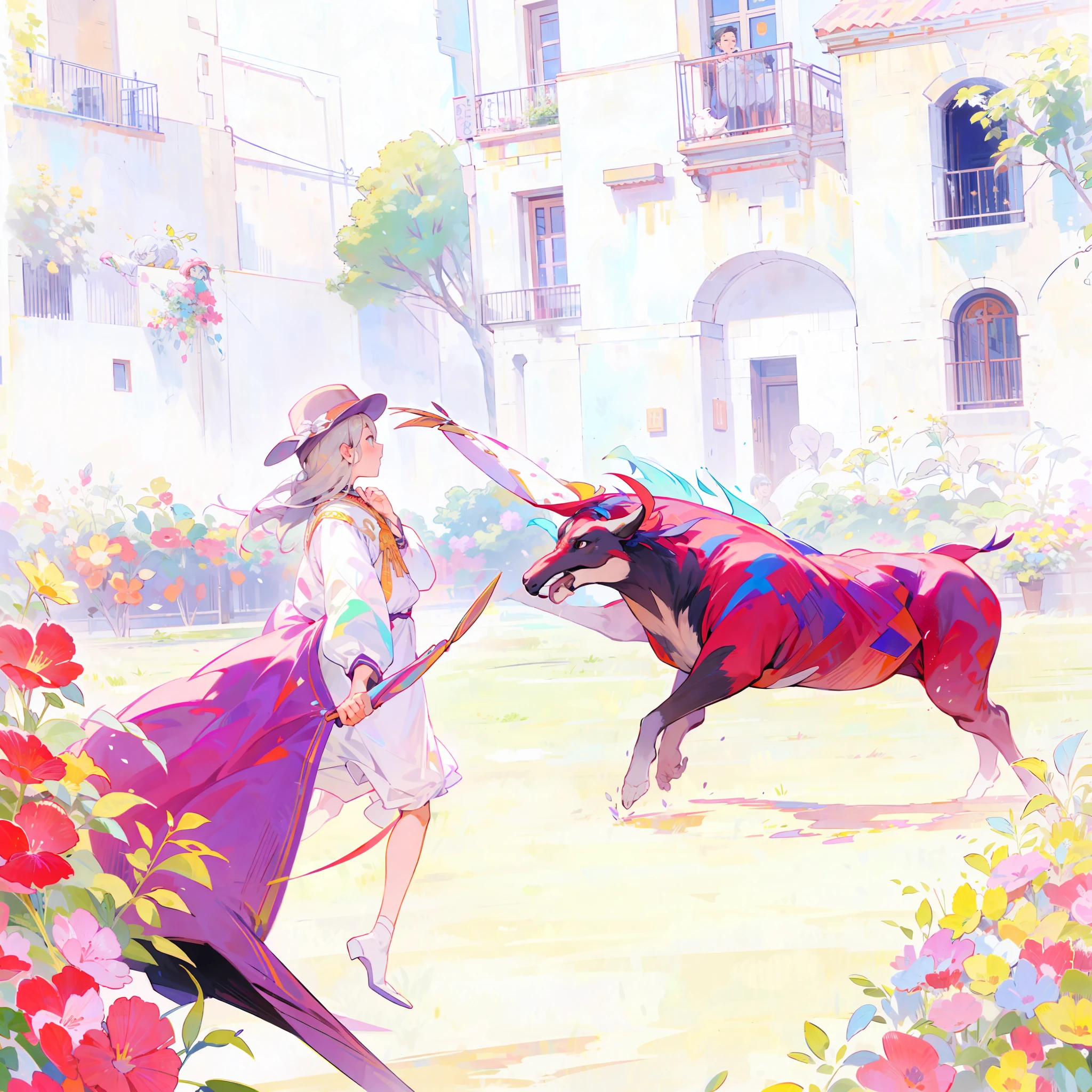 A bullfight pounces