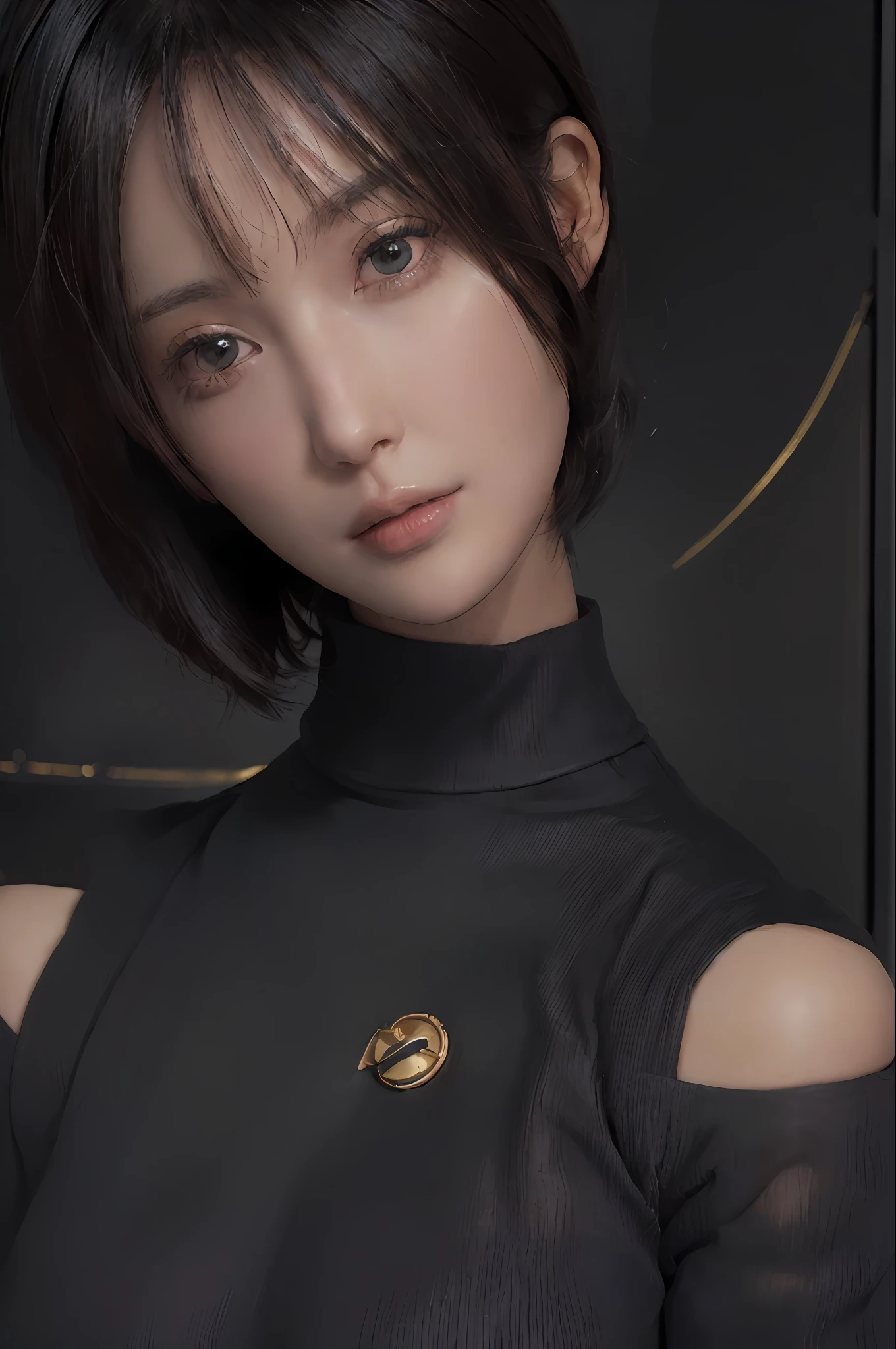 (masterpiece:1.3), (8k, photorealistic, RAW photo, best quality: 1.4), (1girl), beautiful face, (realistic face), (black hair, short hair:1.3), beautiful hairstyle, realistic eyes, beautiful detailed eyes, (realistic skin), beautiful skin, (sweater), absurdres, attractive, ultra high res, ultra realistic, highly detailed, golden ratio