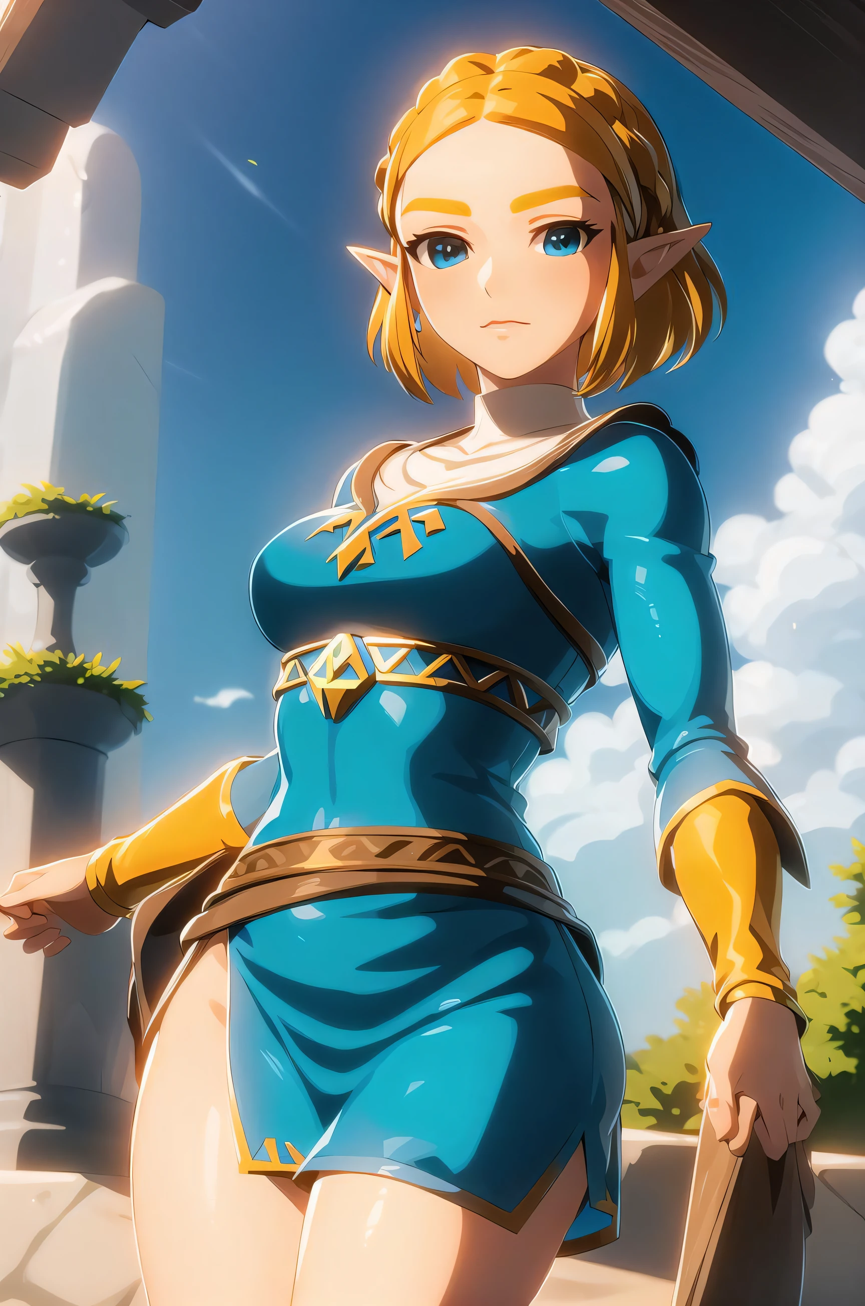 masterpiece,best quality,zelda\(princess\), 1girl, solo, breasts,short_hair,dress