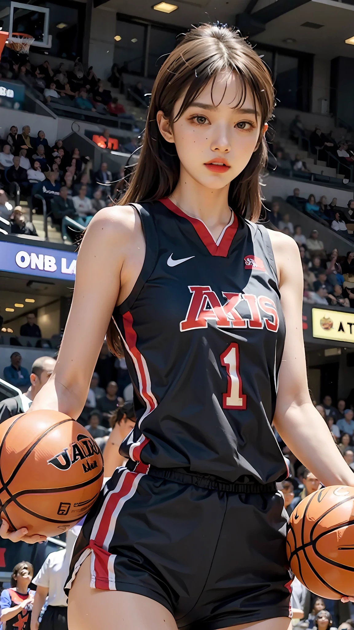 Woman wearing basketball suit