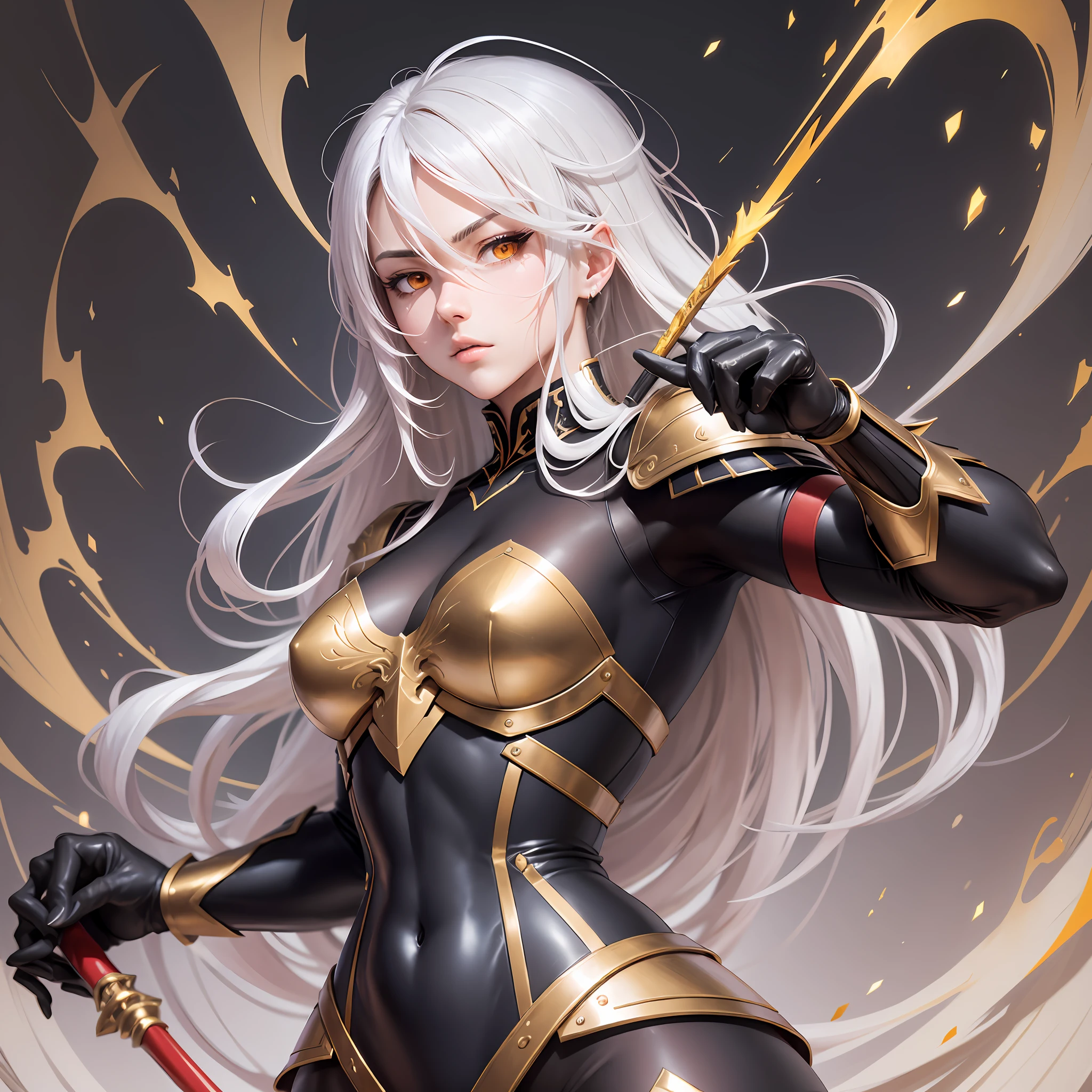 Detailed anime art, handsome anime man, tall man, defined body, detailed body, well drawn body, good anatomy, bright golden eyes, detailed eyes, well drawn eyes, detailed face, well done face, detailed eyes, well made eyes, golden eyes, detailed hair, high quality hair, straight long hair, shoulder length hair, white hair, straight hair, hair with a single black lock, manman, mature man, no beard, anime man wearing a white suit standing on a battlefield, detailed environment, detailed background, blood on the floor, man with a face of rage, wild face, anime man holding a spear, red spear, battle pose, ultra detailed environment, suit with red details, masterpiece, high image quality, well detailed, quality drawing, 2b, 2b, well designed, ultra quality! Super detailed dash! Vermouth Lionheart as base, detailed hands, realistic hands, well made hands, best quality, masterpiece, super detailed weapon, well done stroke, good anatomy, good symmetry, dynamic pose, dynamic angle --auto --s2
