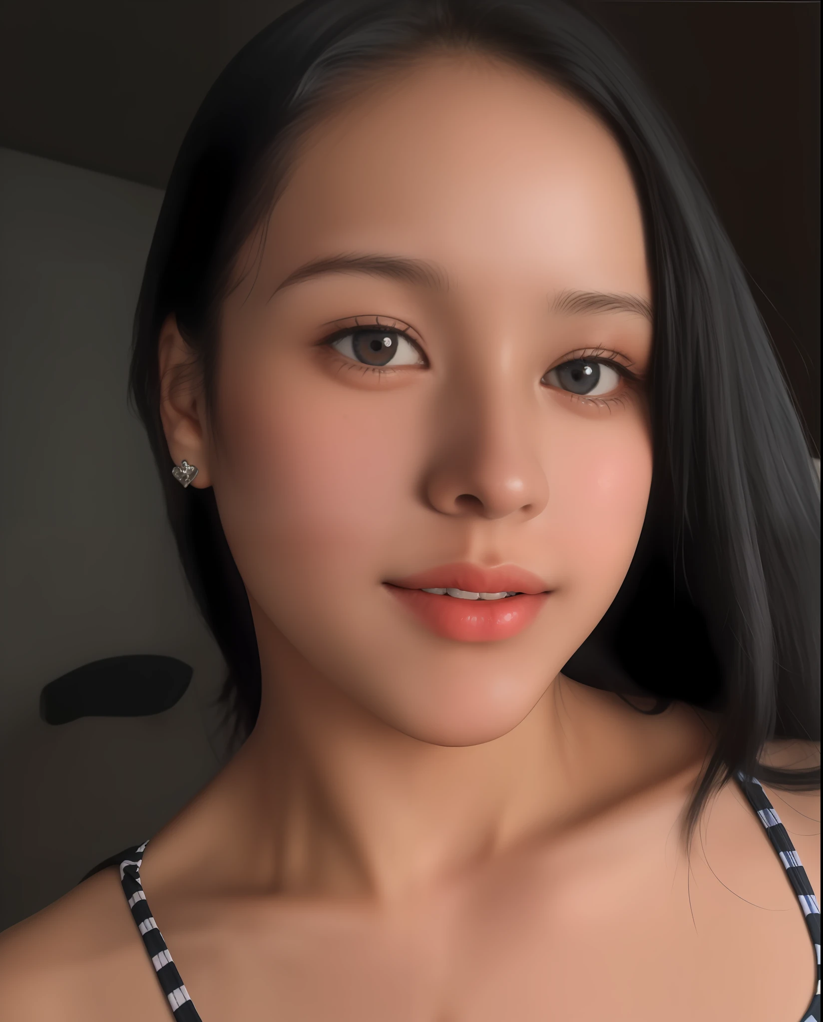 There is one ((15-year-old girl with a blue and white checkered top and a black and white checkered top, a 15-year-old Cuban, a ((15-year-old))-old woman, a 15-year-old woman, profile picture, no makeup, 15-year-old Brazilian mother, 15-year-old, ayahausca, alanis guillen