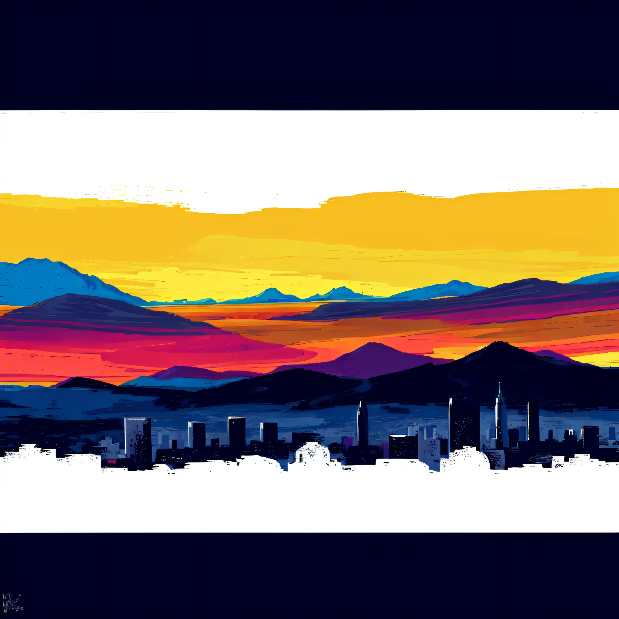 a view of a city skyline with mountains in the background, digital graffiti landscape, digital landscape art, high quality wallpaper, illustrative wallpaper 4K HD, amazing wallpaper, city backdrop Sanitago de Cali, high quality wallpaper, colorful city, sunset city Santiago de Cali,  beautiful art UHD 4 K, landscape wallpaper, beautiful wallpaper, urban landscape day, 8k HD Wallpaper digital art, high quality desktop wallpaper "Write Fincas de Colombia" Remove the Orange and place the matte Red on the mountain following the Bandiera Pattern Of Colombia In Color