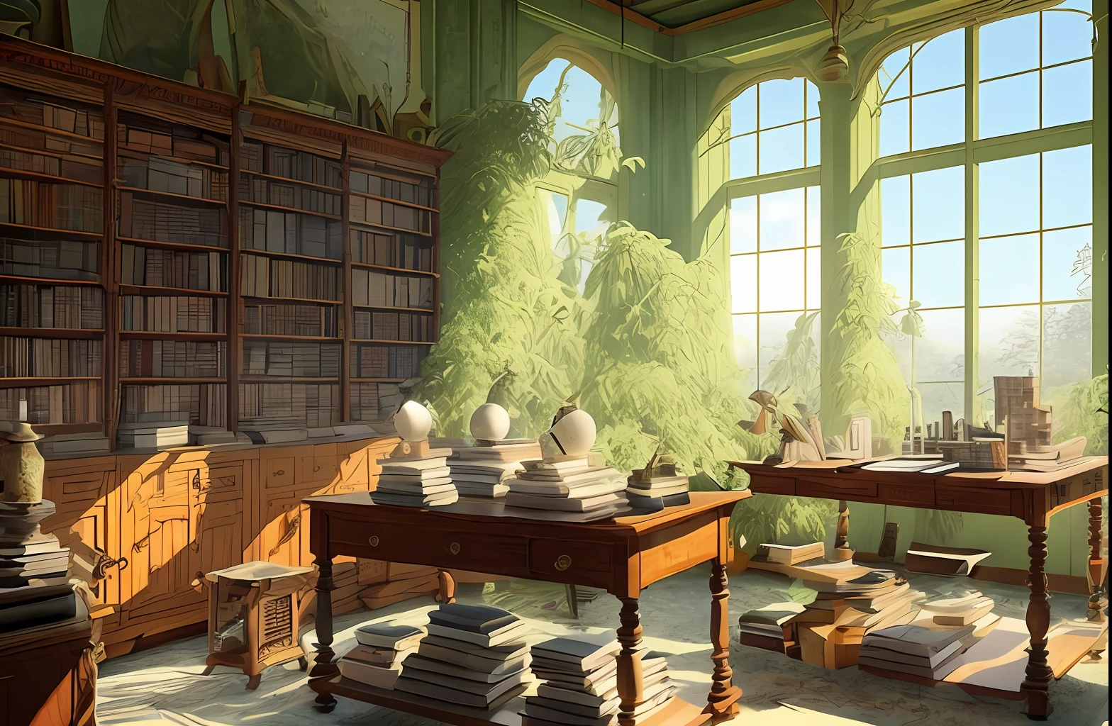 Ancient medical study, formaldehyde-engrossed beasts, ancient books of medicine and sorcery, desk, operating table, mysterious and green atmosphere (HDR: 1.25), (intricate details: 1.14), (hyperrealistic 3D rendering: 1.16), (film: 0.55)