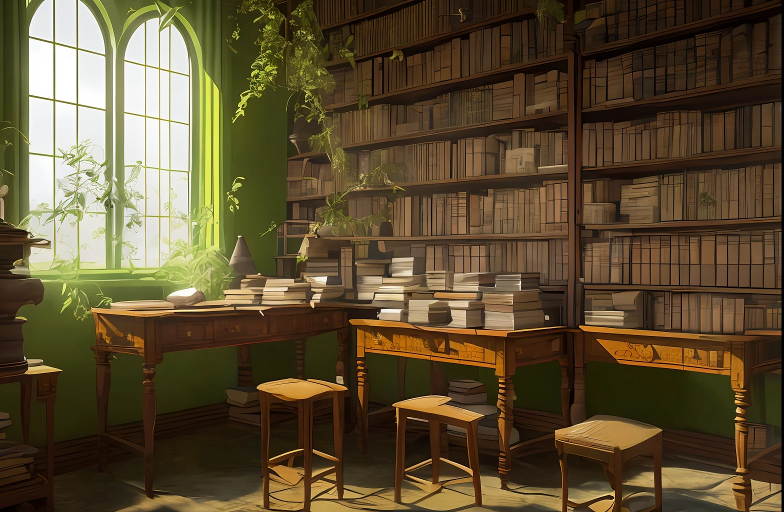 Ancient medical study, formaldehyde-engrossed beasts, ancient books of medicine and sorcery, desk, operating table, mysterious and green atmosphere (HDR: 1.25), (intricate details: 1.14), (hyperrealistic 3D rendering: 1.16), (film: 0.55)