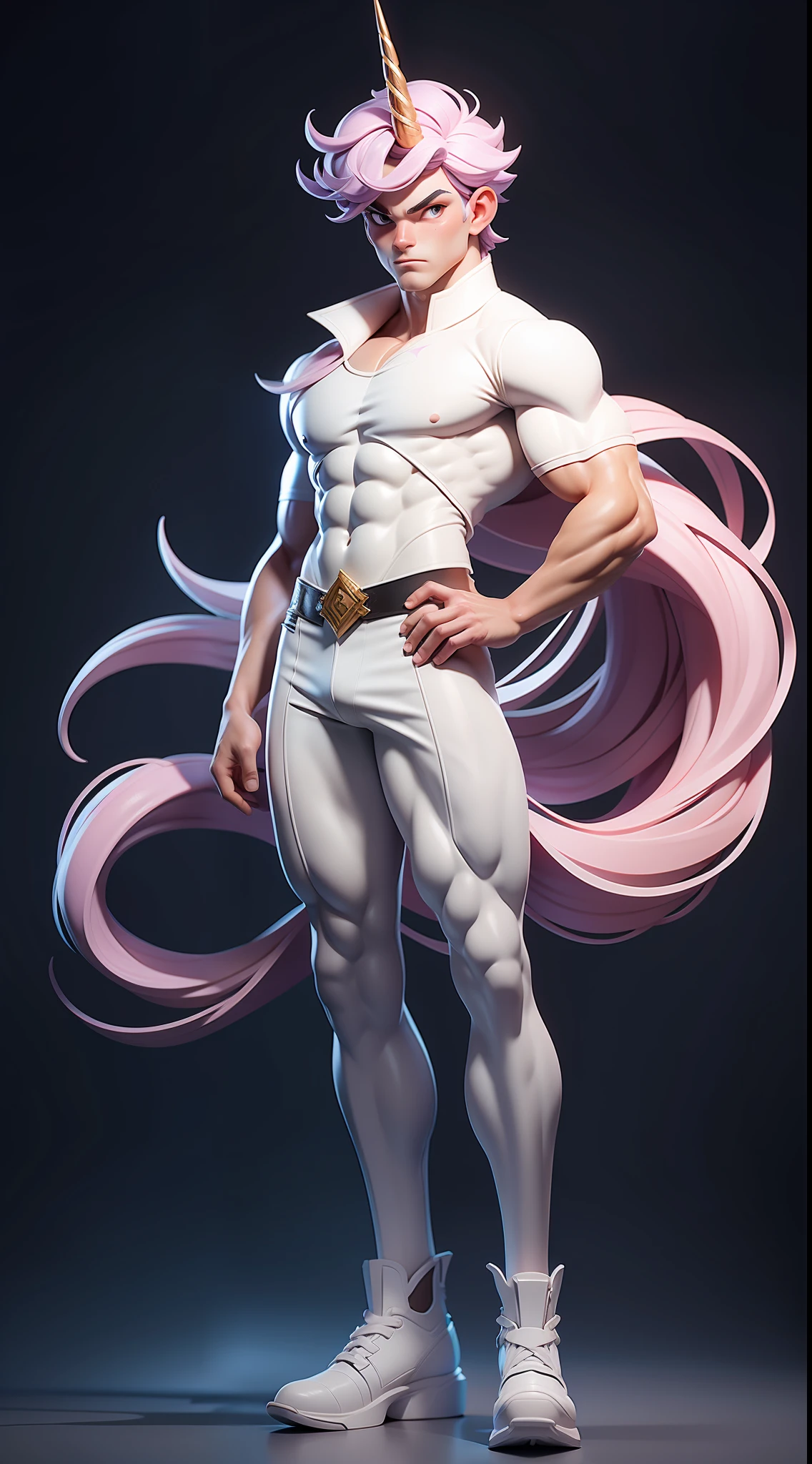 unicorn boy, solo, masterpiece, 3dmm style, look at viewer, full body, muscle