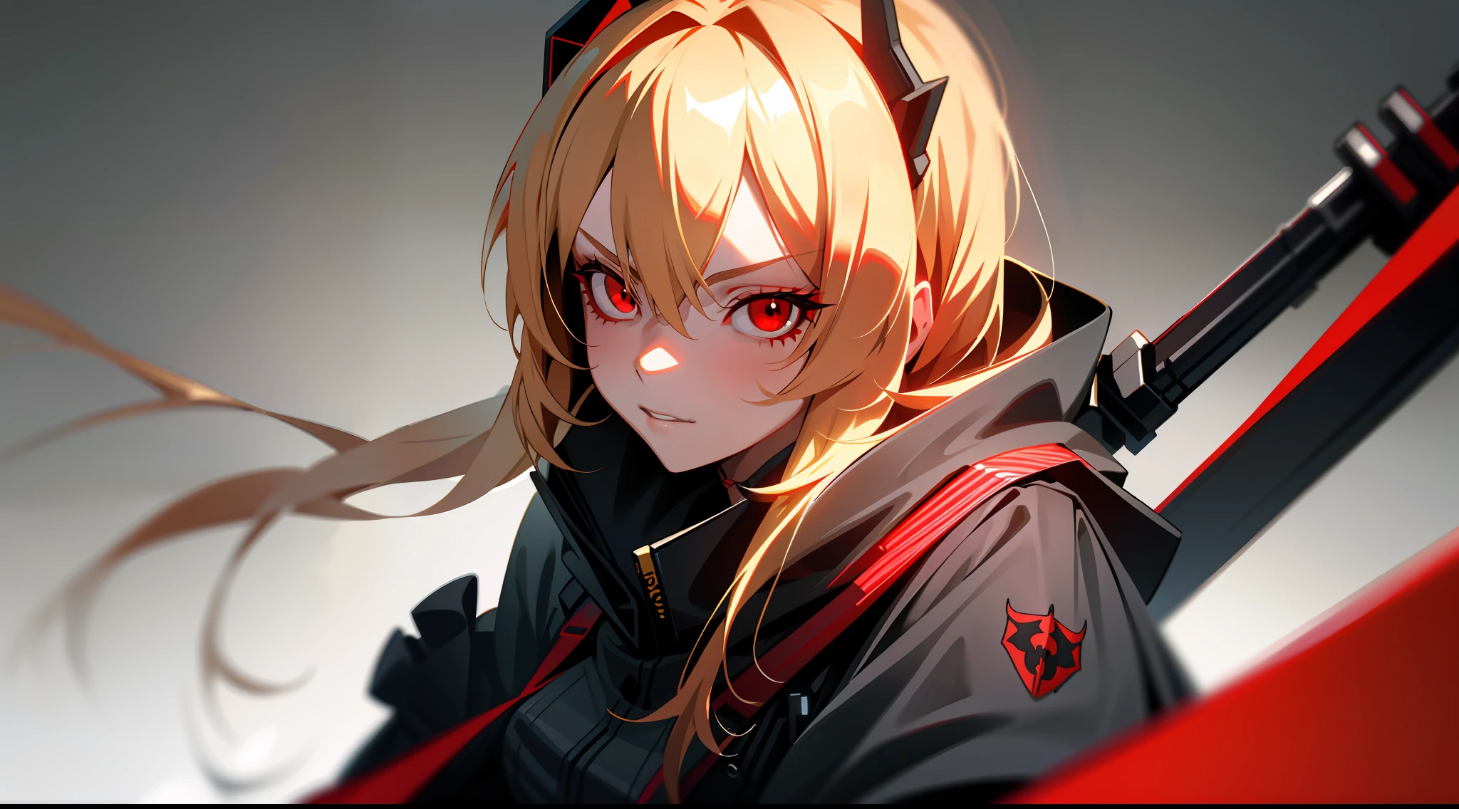 Blonde hair red eyes teacher succubus, girls style front line, M4 Sopmod ii, extremely detailed background with various elements (photorealistic)