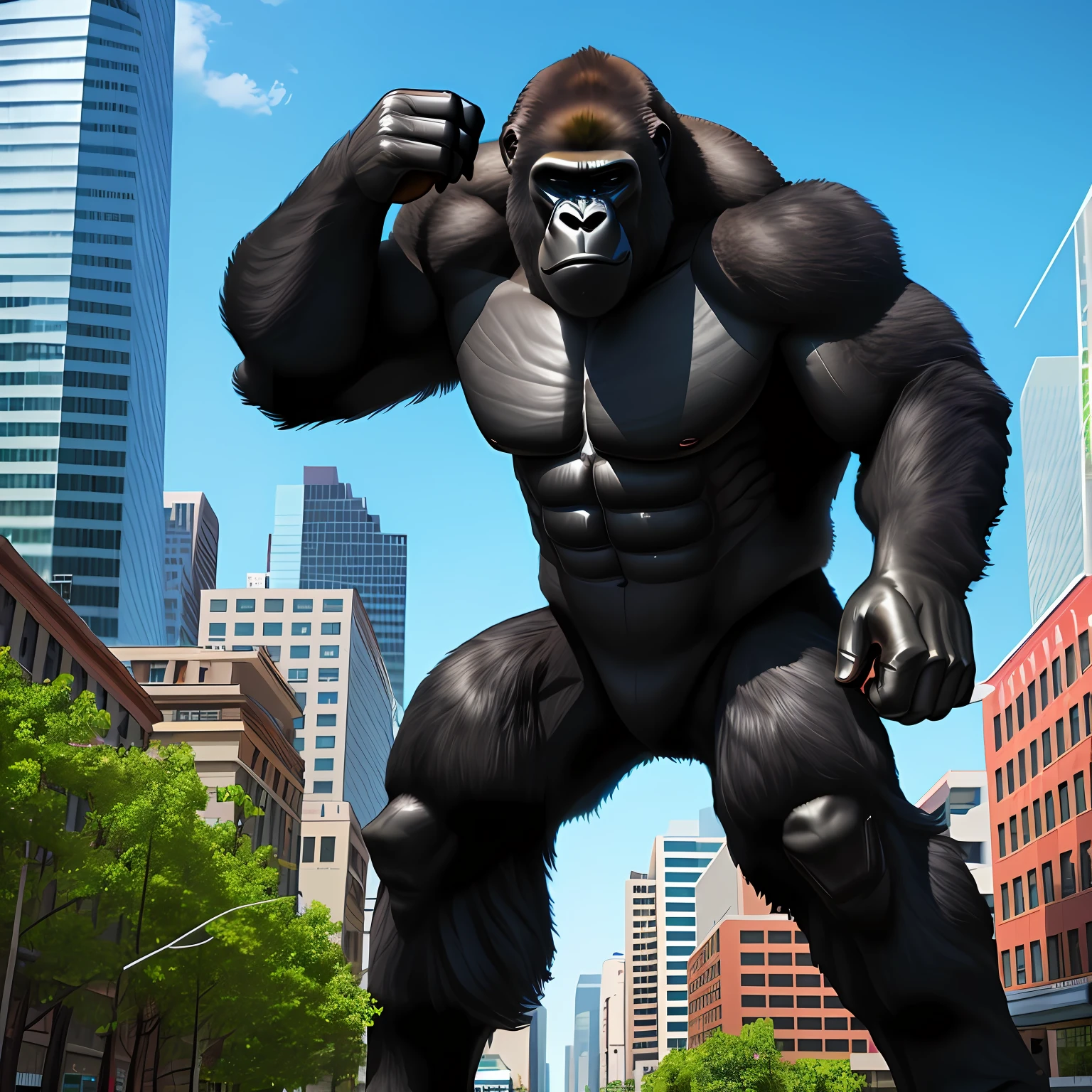 Colossal gorilla in a city hd 4k,ultra photorealistic