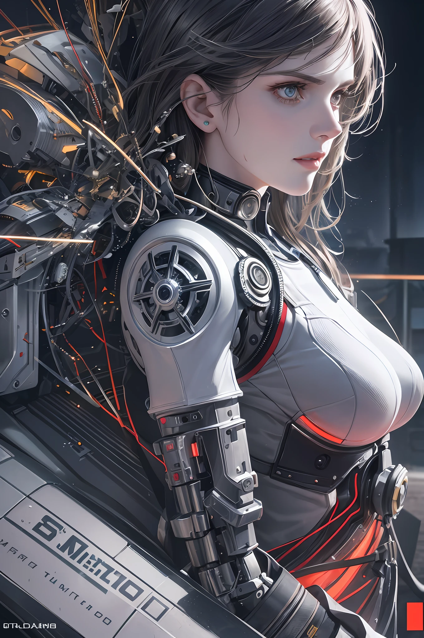((Alexandra Daddario)), 1mechanical girl,((ultra realistic details)), portrait, global illumination, shadows, octane render, 8k, ultra sharp,metal,intricate, ornaments detailed, cold colors, egypician detail, highly intricate details, realistic light, trending on cg society, glowing eyes, facing camera, neon details, mechanical limbs,blood vessels connected to tubes,mechanical vertebra attaching to back,mechanical cervial attaching to neck,sitting,wires and cables connecting to head, ((full body shot)) --auto --s2