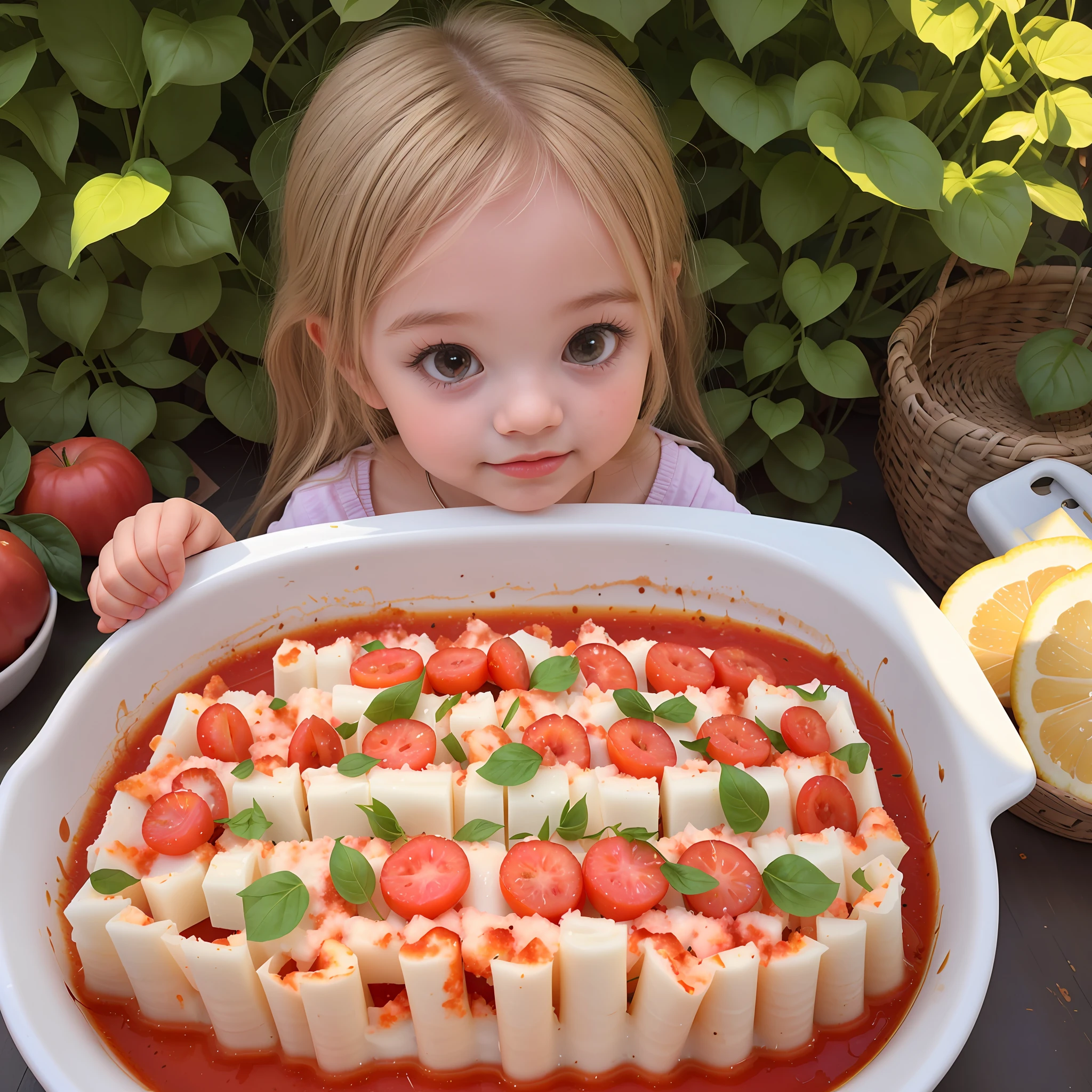 Beautiful child girl with cannelloni