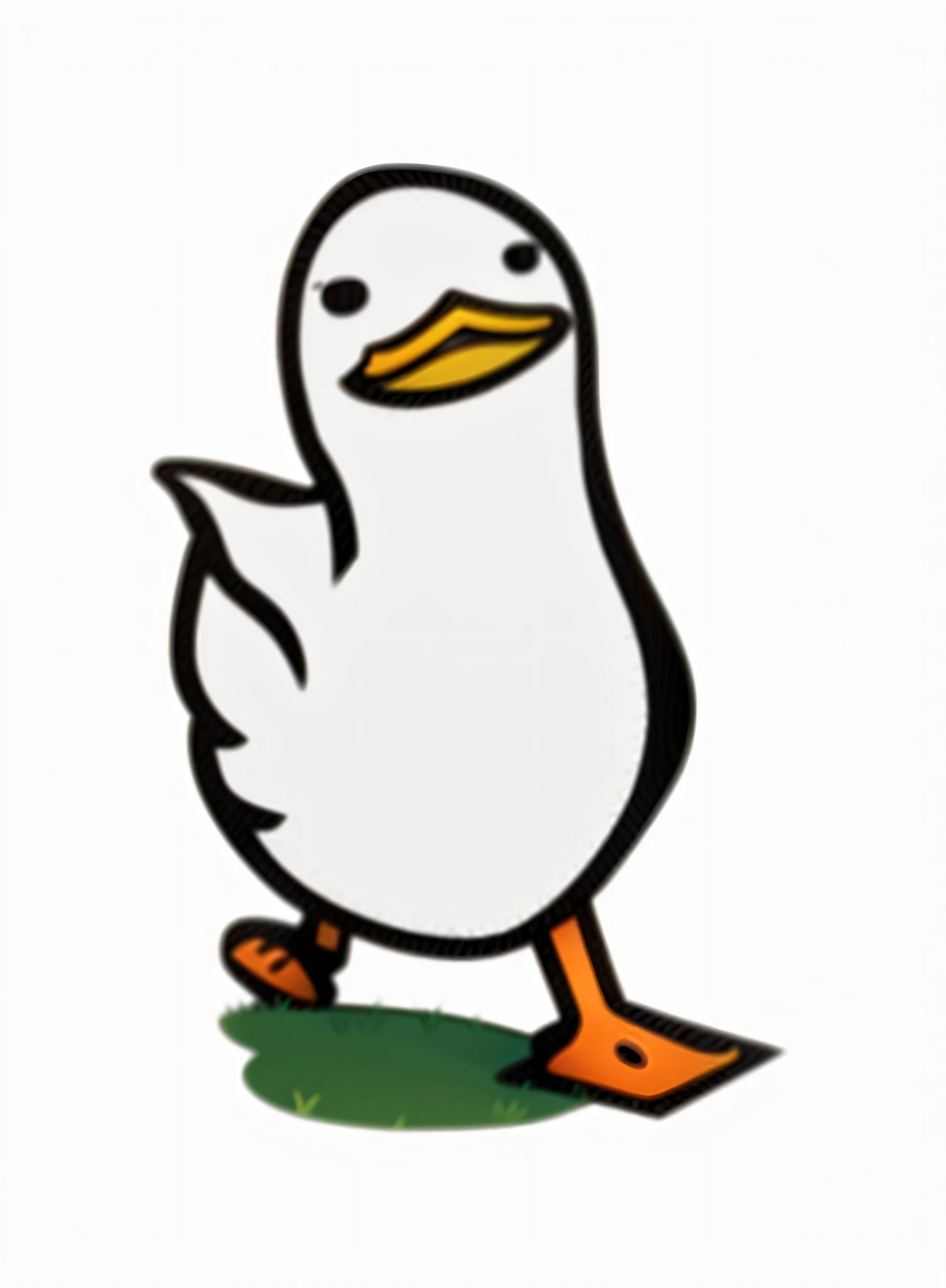 duck with yellow beak and feet standing on green grass, subject= duck, duck, kathy zyduck, the macho duck, quackery, inspired by Jacob Duck, armored duck, loony tunes style, illustration of a duck, daffy duck, scientist is a duck, duck shoes, duckface, penguinz0, goose, ducks, detailed duck, quak