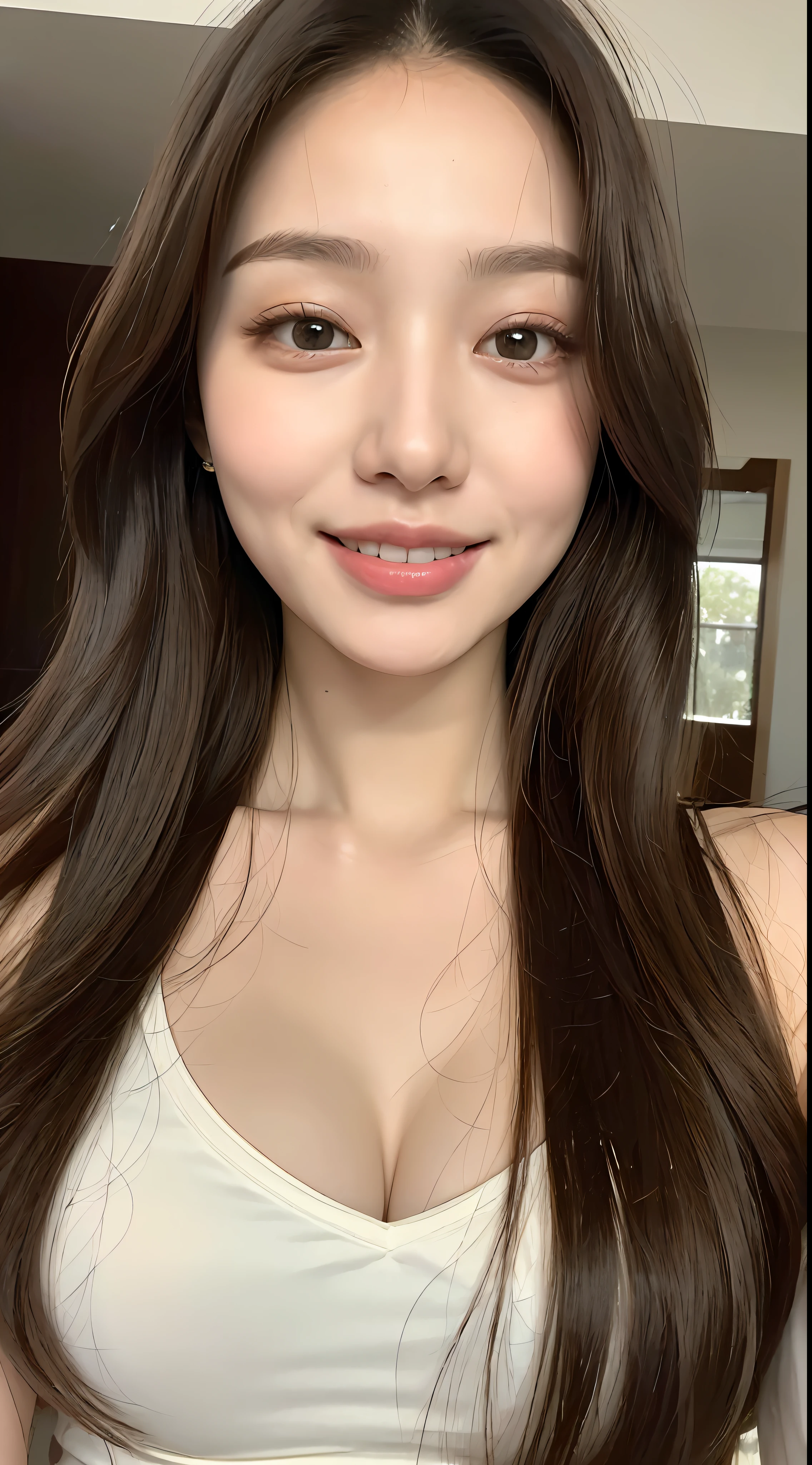 ((Best Quality, 8K, Masterpiece: 1.3)), 1girl, Slim Abs Beauty: 1.3, (Long hair, Big breasts: 1.2), White shirt: 1.1, Super fine face, Delicate eyes, Double eyelids, smile, campus