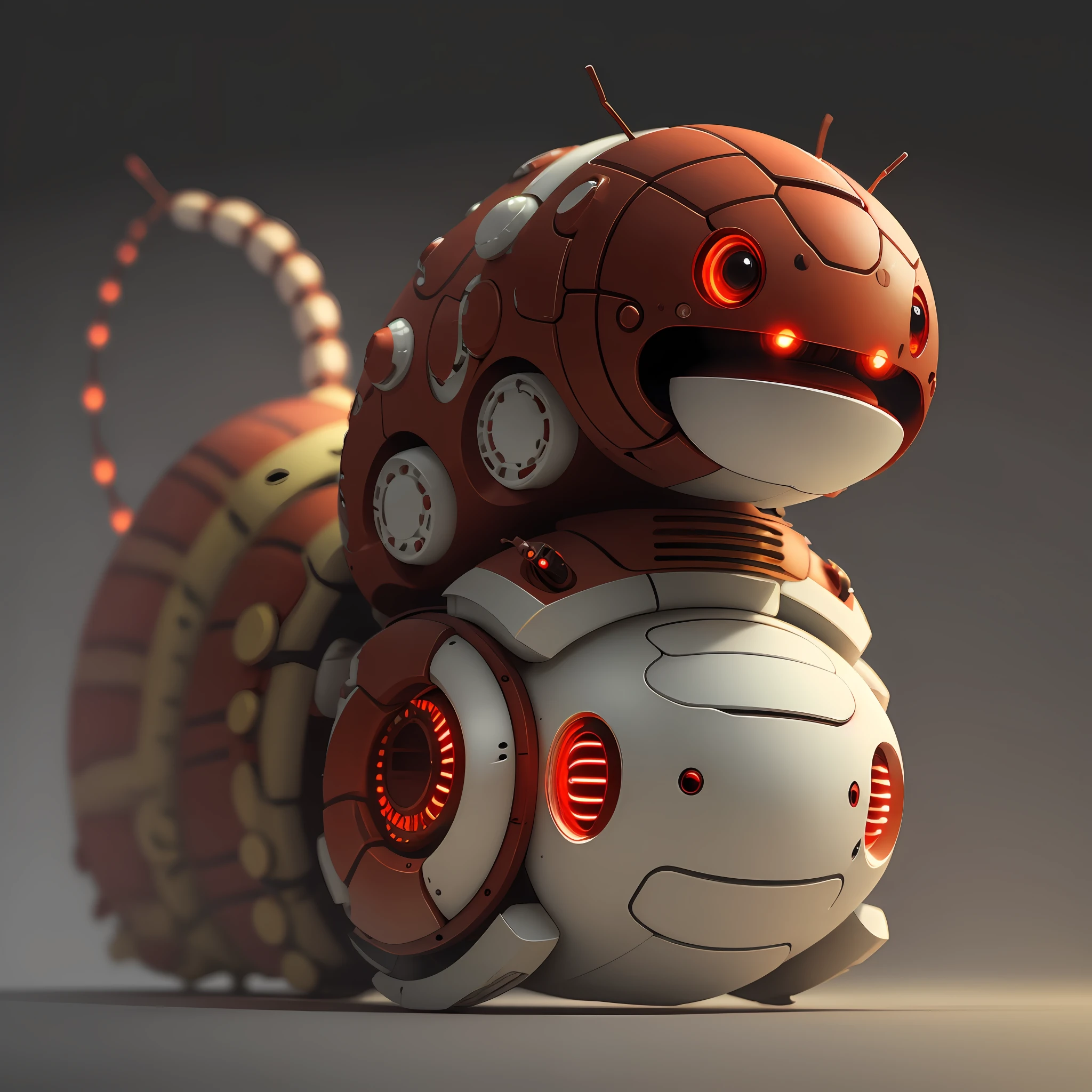 Robot caterpillar, detailed body, red and white color, luminous eyes and white details, the body should have the natural proportions of a caterpillar, photo, 4K, HD, 1 caterpillar --auto --s2