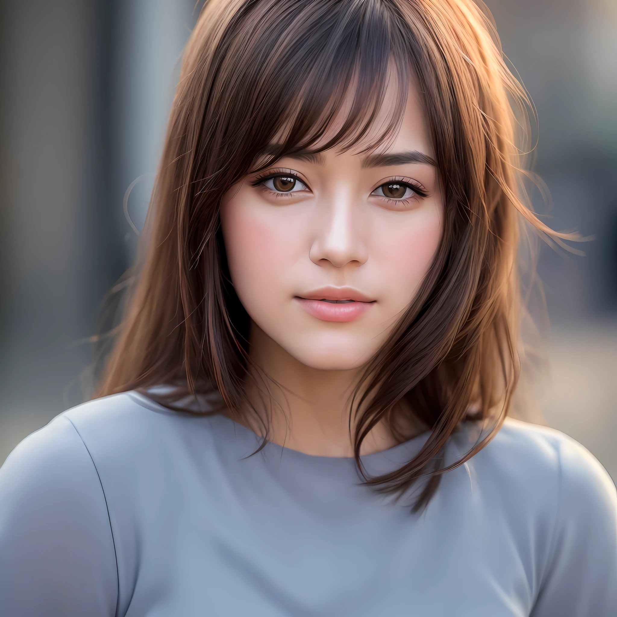 Looking at the audience, light makeup, realism, realistic photos, professional color correction, 8K, F2.4 aperture, 35mm lens, realistic real face, only the face area is included.