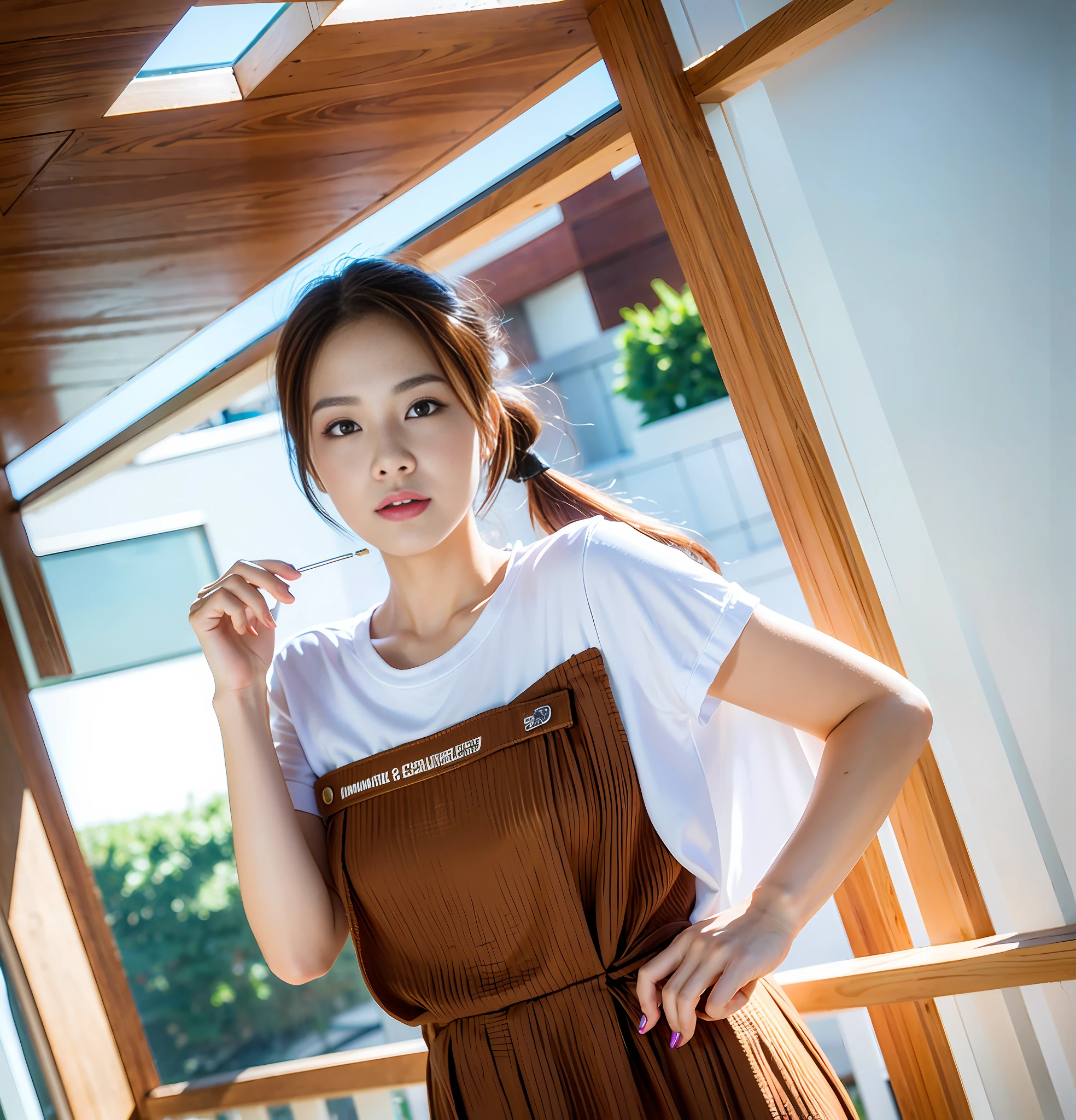Top quality, 8k, 32k, Masterpiece, photo realistic, realistic, araffe girl in a white shirt posing for a picture, cindy avelino, attractive girl, in tshirt, handsome girl, actress, unreal ungine 5, beautiful lady, indonesia, sporty, serena malyon, bautiful, dressed in a white t shirt, profile pic, photoshoot, casual photography, mid shot portrait, garis edelweiss, pretty girl, profile photo, professional makeup, very big breasted woman, (seductive pose), Sexy, beautiful white face shining, beautiful face, pink cheeks, beautiful lips, porcelain skin, detail intricate, super detailed, super high, highest detailed, high detailed, delicate, incredible detailed, fine detailed, cinematic lighting, top quality, masterpiece, smooth and beautiful, CG , unity, 8k wallpaper, Stunning, fine detail, unity CG wallpaper 8k ultra detailed, large file size, ultra detailed, high resolution, incredible detail, stunning detail, depth of field, oil painting effect in Rembrandt art style, concept portrait art in Stanley Artgerm Lau style, WLOP, trending on Artstation, epic, trend in society, detailed digital painting, very high quality model.