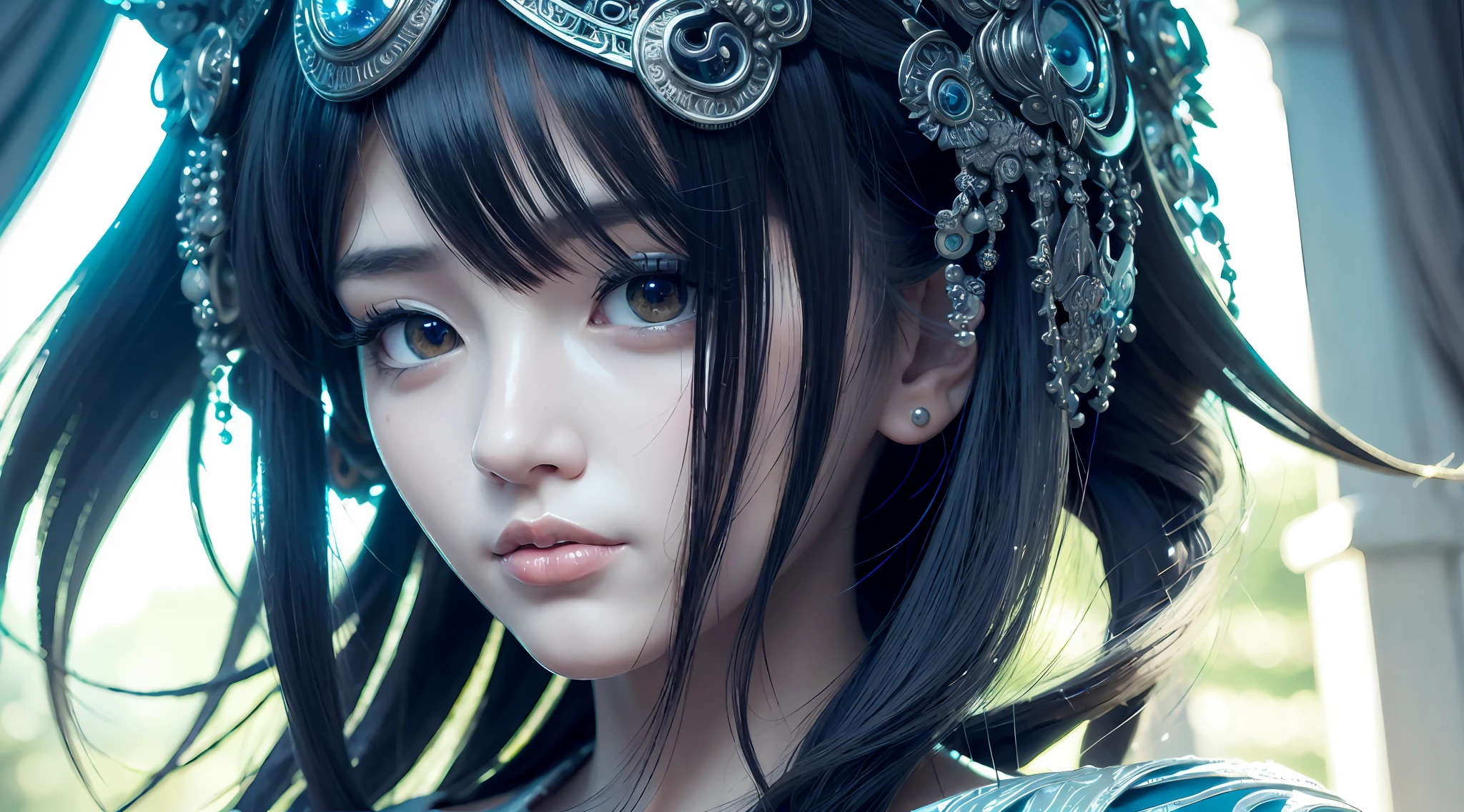 a close up of a woman with a mask on her head, detailed portrait of anime girl, stunning anime face portrait, intricate ornate anime cgi style, detailed digital anime art, digital manga art, detailed manga style, detailed anime face, black and white manga style, high detailed face anime, detailed anime art, beautiful anime face, detailed anime artwork