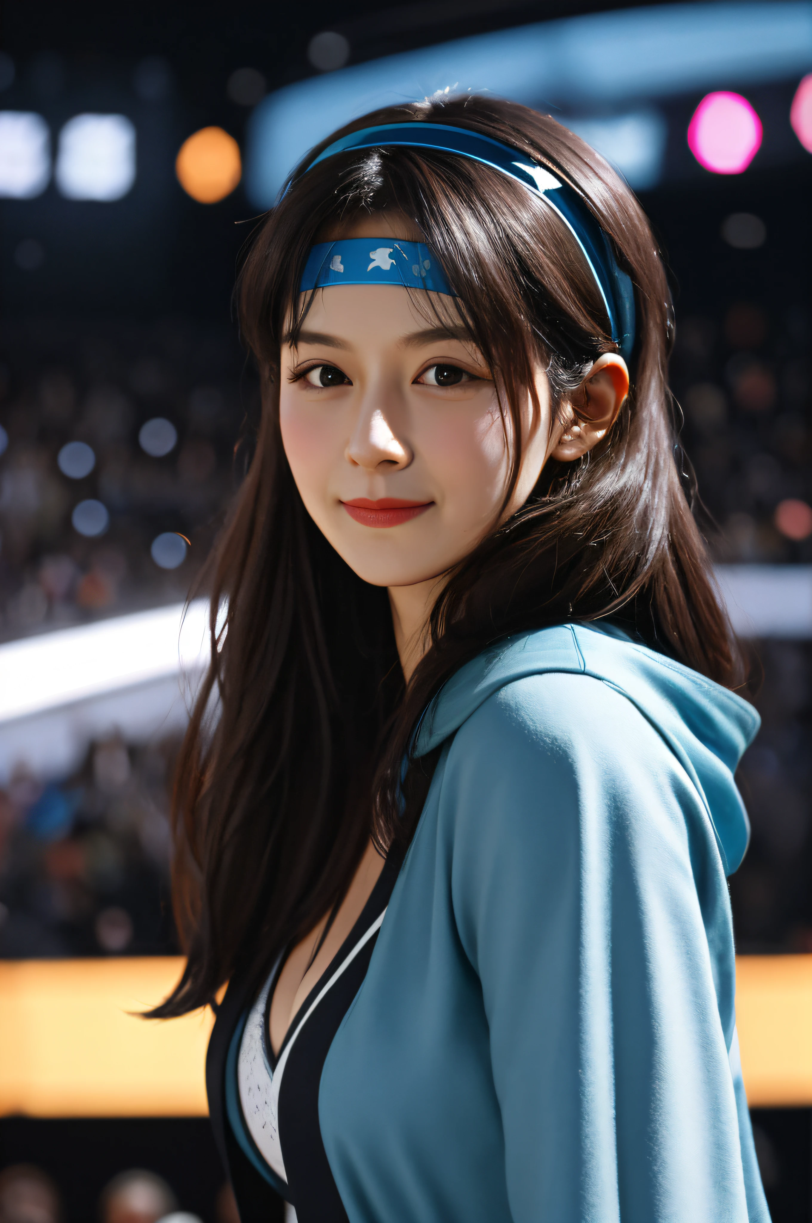 The expression is very enjoyable, happy, medium breasts, sci-fi headband, looking at the audience, best quality, perfect body