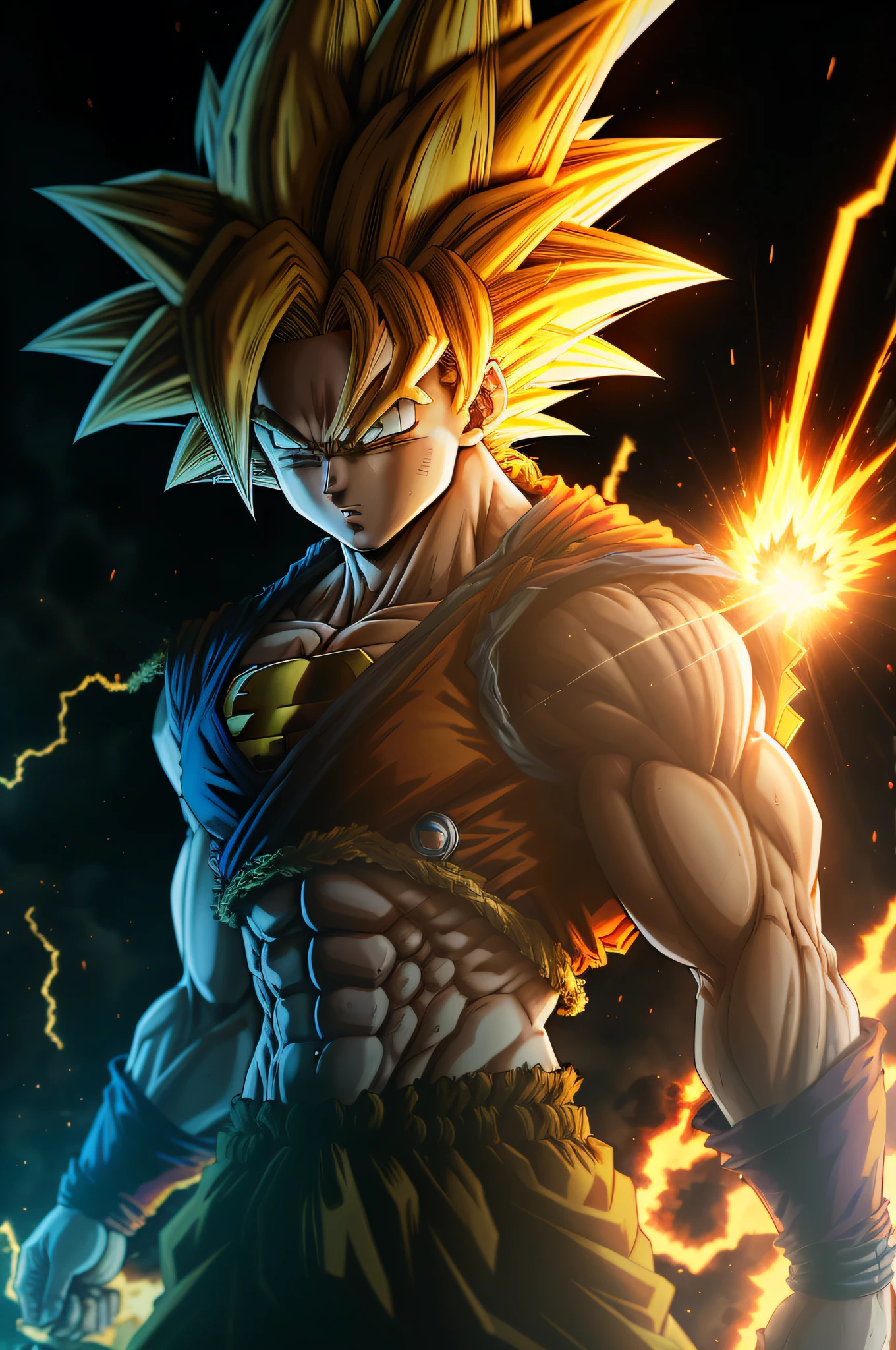"An epic masterpiece in the comic style, showcasing the explosive power of Goku as a Super Saiyan 3 with his signature long, glowing yellow hair and the absolute best quality possible."