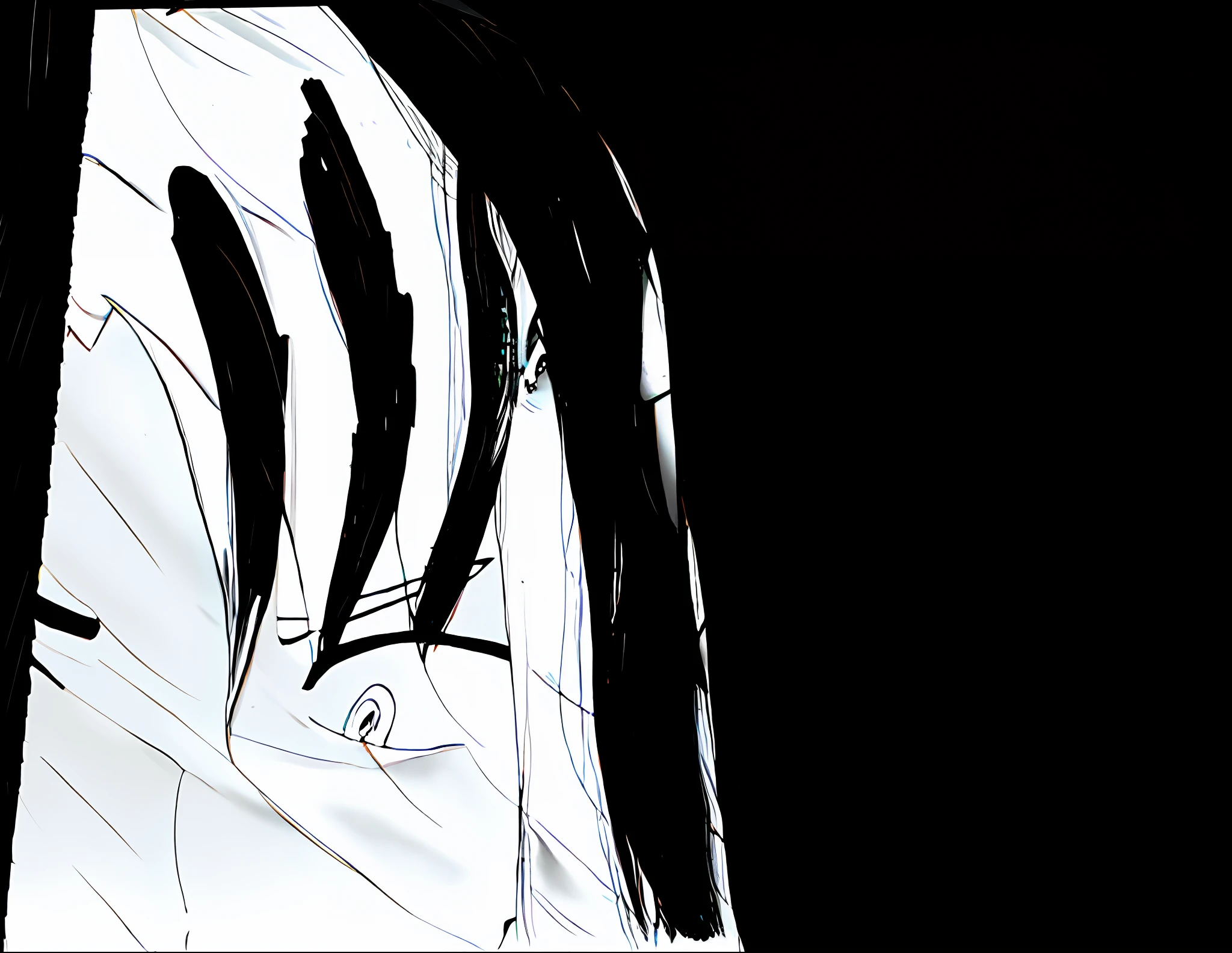anime shading, anime shading, flat anime style shading, no shading, with a sad expression, mostly grayscale, black and white manga panel, detailed anime face, sad expression, desaturated!, cel shaded anime, inspired by Tetsugoro Yorozu, subtle anime style, adult animation shaded by,maangá style painting,black,white,cina