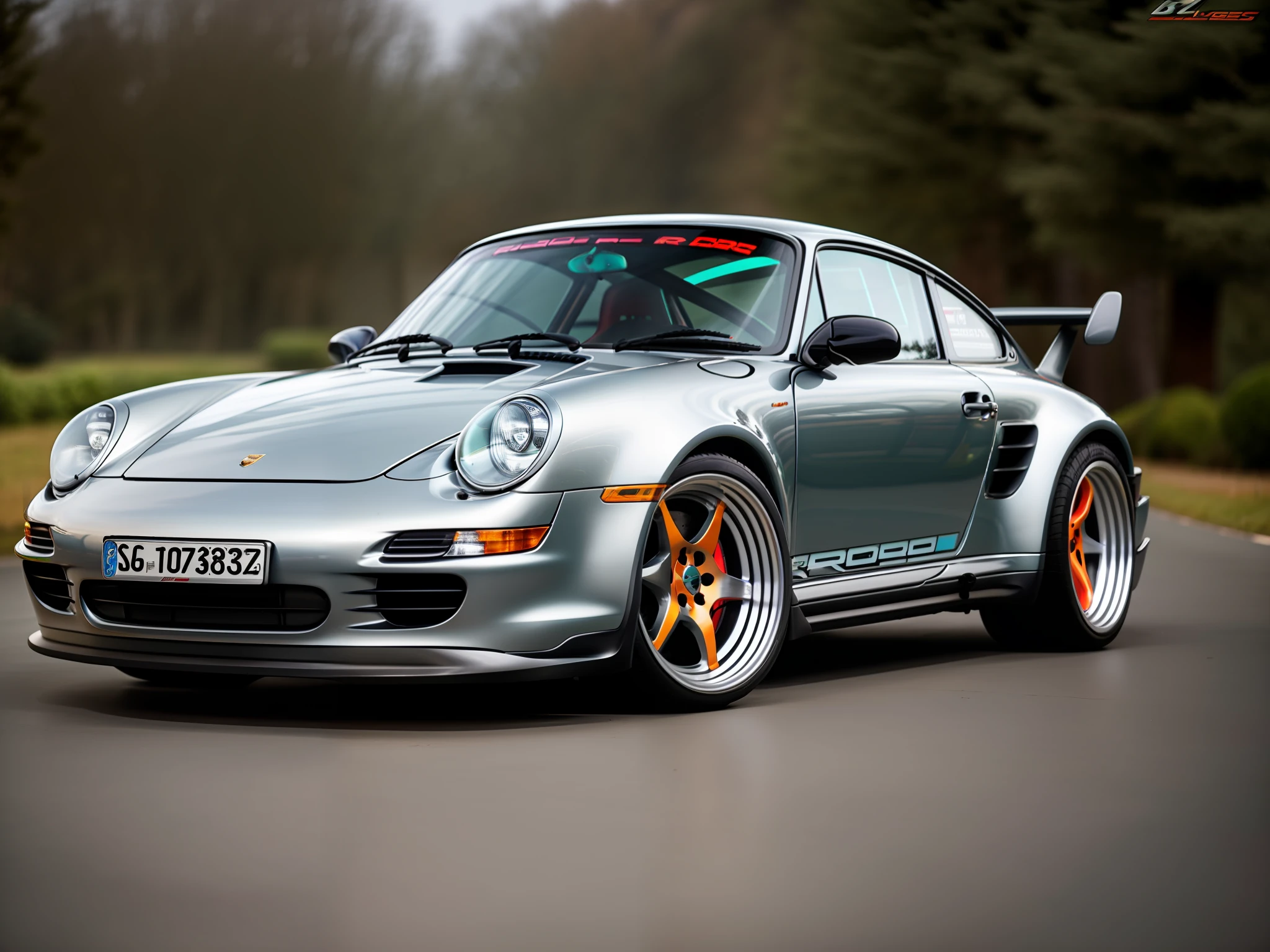 Porsche 930 RWB Rainy Night Silver shell Red wheels