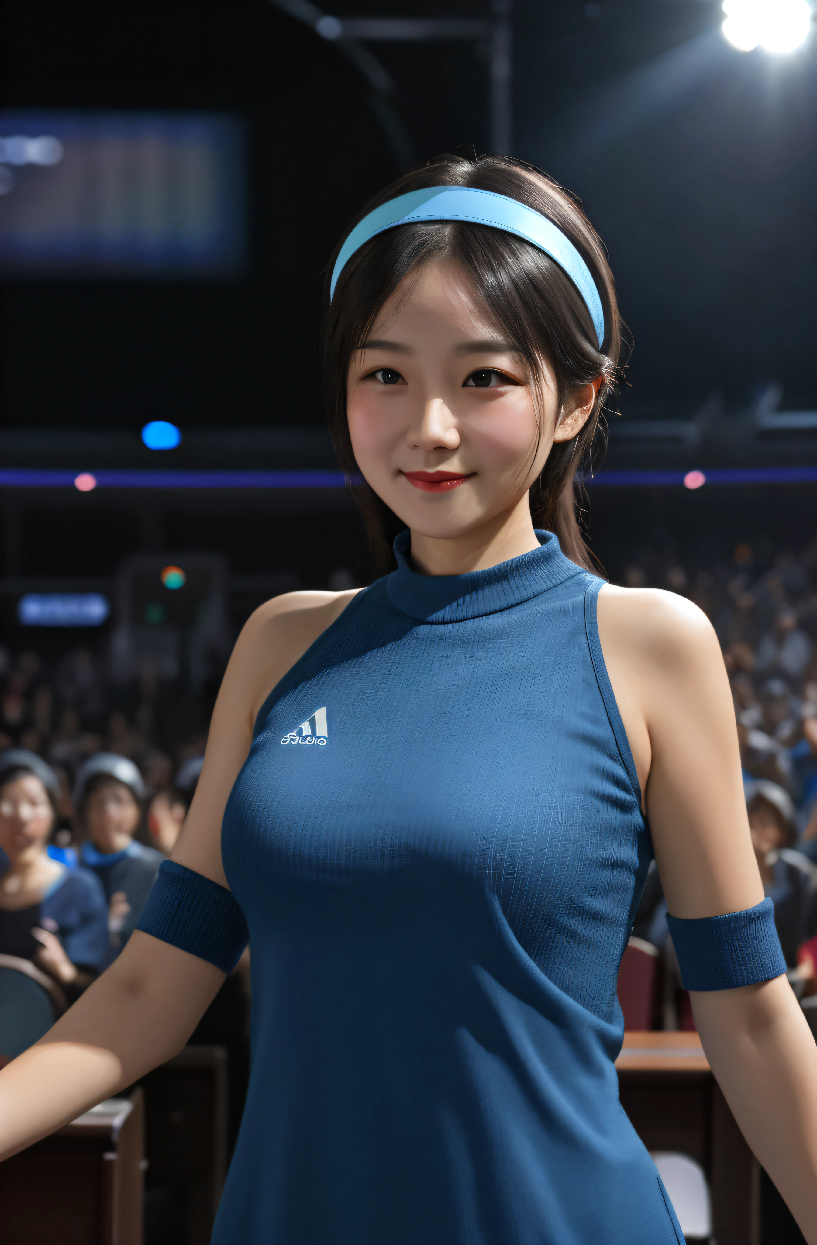The expression is very enjoyable, happy, medium breasts, sci-fi headband, looking at the audience, best quality, perfect body