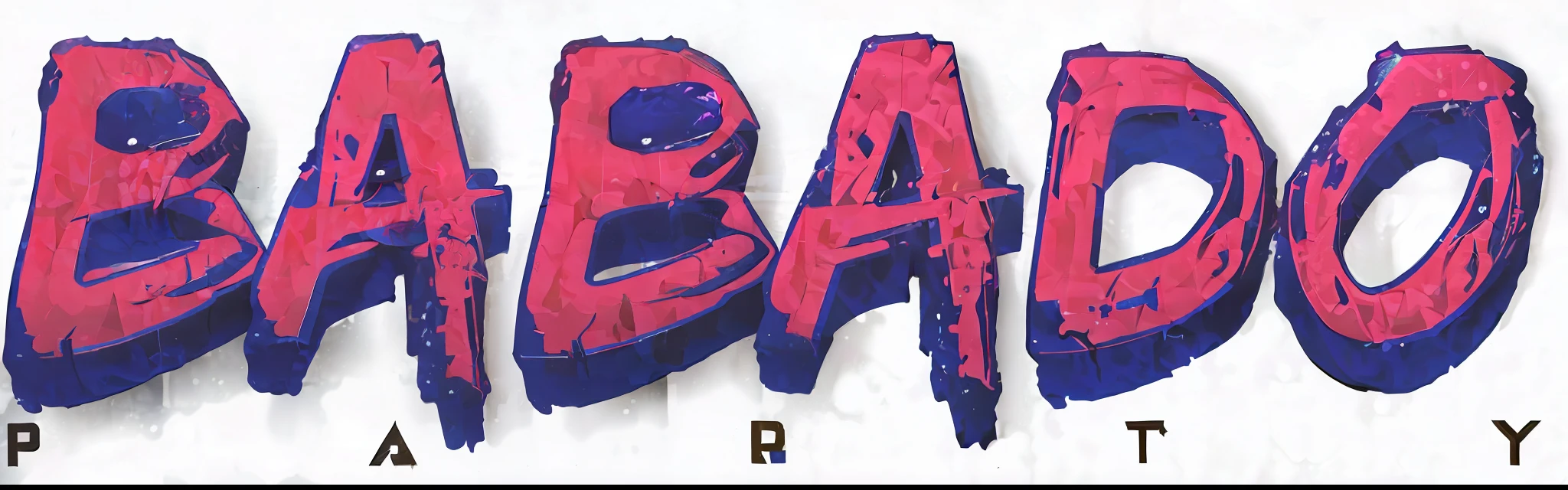 a close up of a logo with the words babado party, baars, logo art, bare, background bar, bad art, game logo, r&b, by David Bailly, bay area, rave art, rgba color, debadged, bared teeth, by Maxwell Bates, bar, bib bang, michael bair, david baldeon comic art
