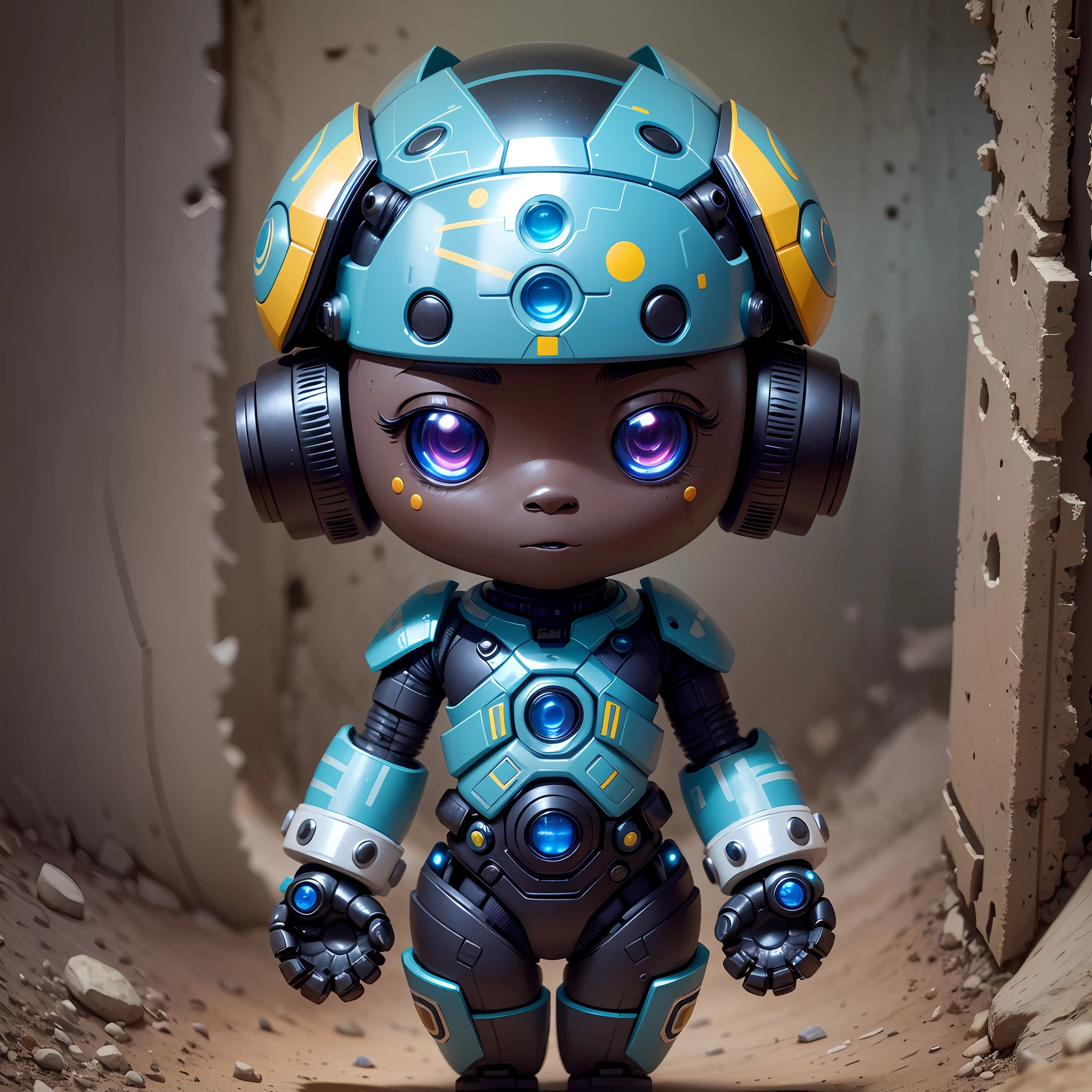 happy funko pop, , scifi, futuristic, robot, black-skinned, "Imagine an adorable and charismatic robot, inspired by the character Wall-E. It has a compact and rounded body, with a friendly and expressive appearance. His eyes are large and bright, conveying emotions and curiosity.

Just like Wall-E, this robot has a worn appearance, with signs of wear and tear, which gives it a special charm. It has multiple antennas and sensors in its head, allowing for a wide perception of its surroundings.

The robot body is built with sturdy materials, with a combination of metal and plastic. It has flexible, articulated arms, capable of performing a variety of tasks. On the front of the body, there is an interactive screen that displays information and facial expressions.

The robot is designed to be autonomous, capable of performing different functions, from cleaning to more complex tasks. It has robust wheels at its base, allowing for agile and efficient mobility.

The robot's personality is endearing and affectionate. Like Wall-E, he is curious, caring, and concerned about the well-being of those around him. He is able to communicate in a friendly way, emitting soft sounds and subtle movements.

This robot is a charming and engaging figure, capable of winning people's hearts with its unique personality. It is designed to bring joy, companionship and assist in daily tasks, just as Wall-E did in the film.

Overall, this Wall-E-inspired robot features a lovely design, captivating personality and useful skills, making it a charming presence in whatever environment you're in."