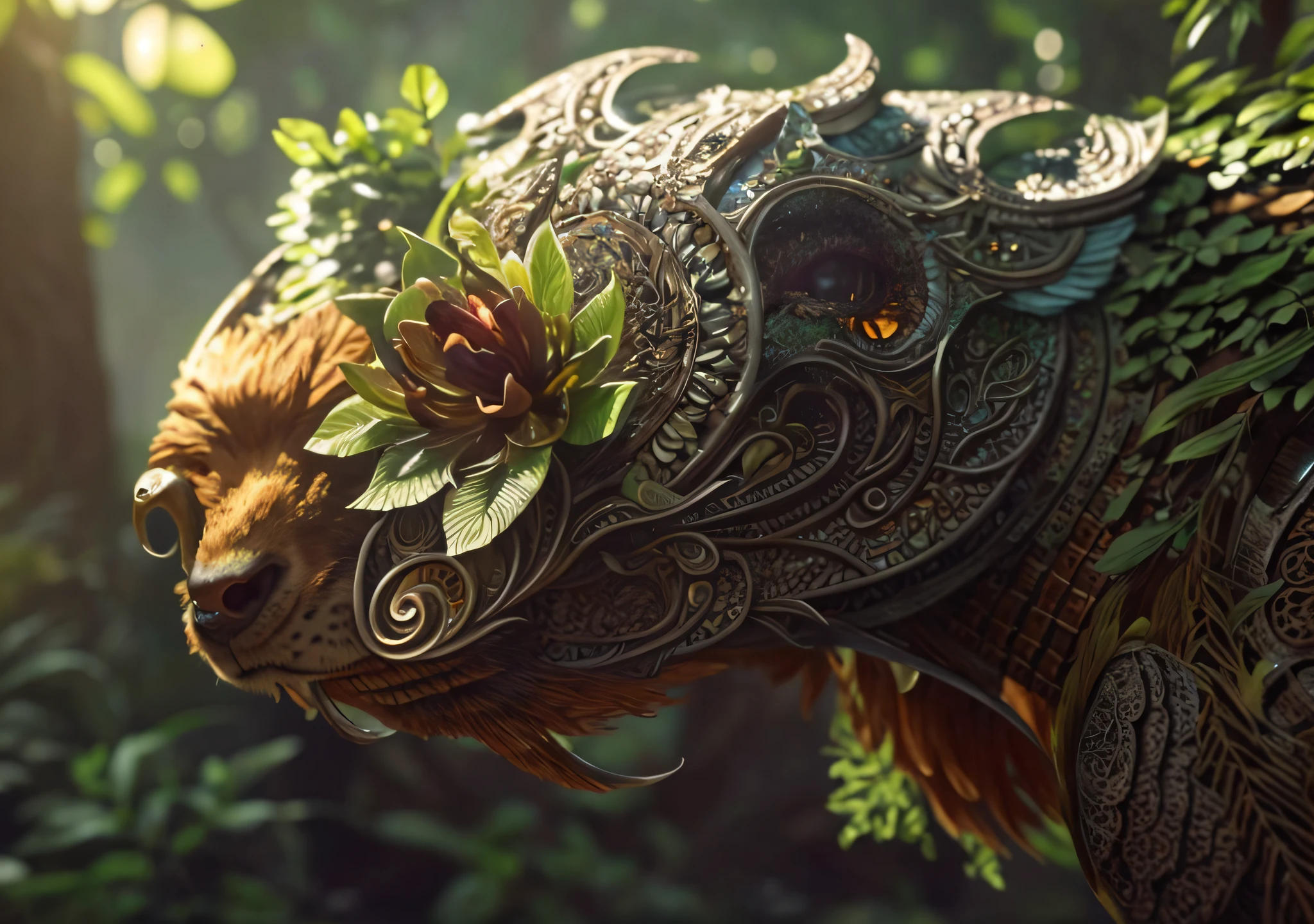 there is a large animal with a flower on its head, 4 k detail fantasy, great digital art with details, 4k highly detailed digital art, highly detailed fantasy art, fantasy style 8 k octane render, unreal engine fantasy art, detailed fantasy digital art, hyperdetailed fantasy character, fantasy art behance, ultra-detailed digital art, extremely detailed digital art