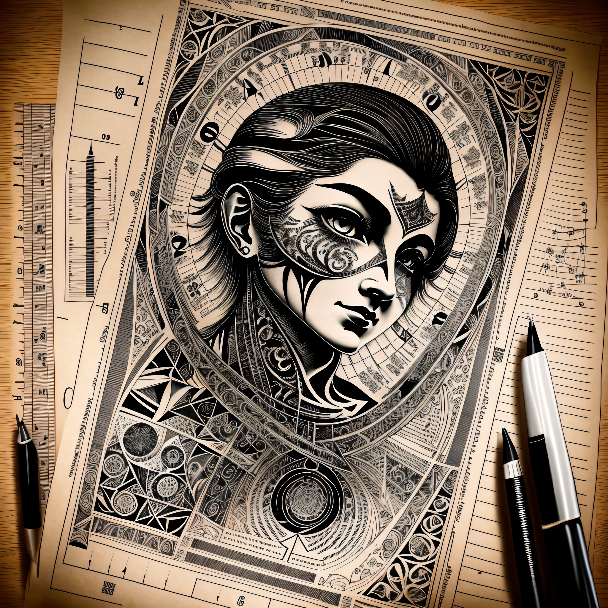 Expressive line, intricate ink, tattoo, skin ink, tatto, thick line ink, black and gray tattoo style, highly detailed tattoo, Dirac equation, (∂ + m) ψ = 0, 4K, graphical representation of the Dirac equation, high resolution, very detailed --auto --s2