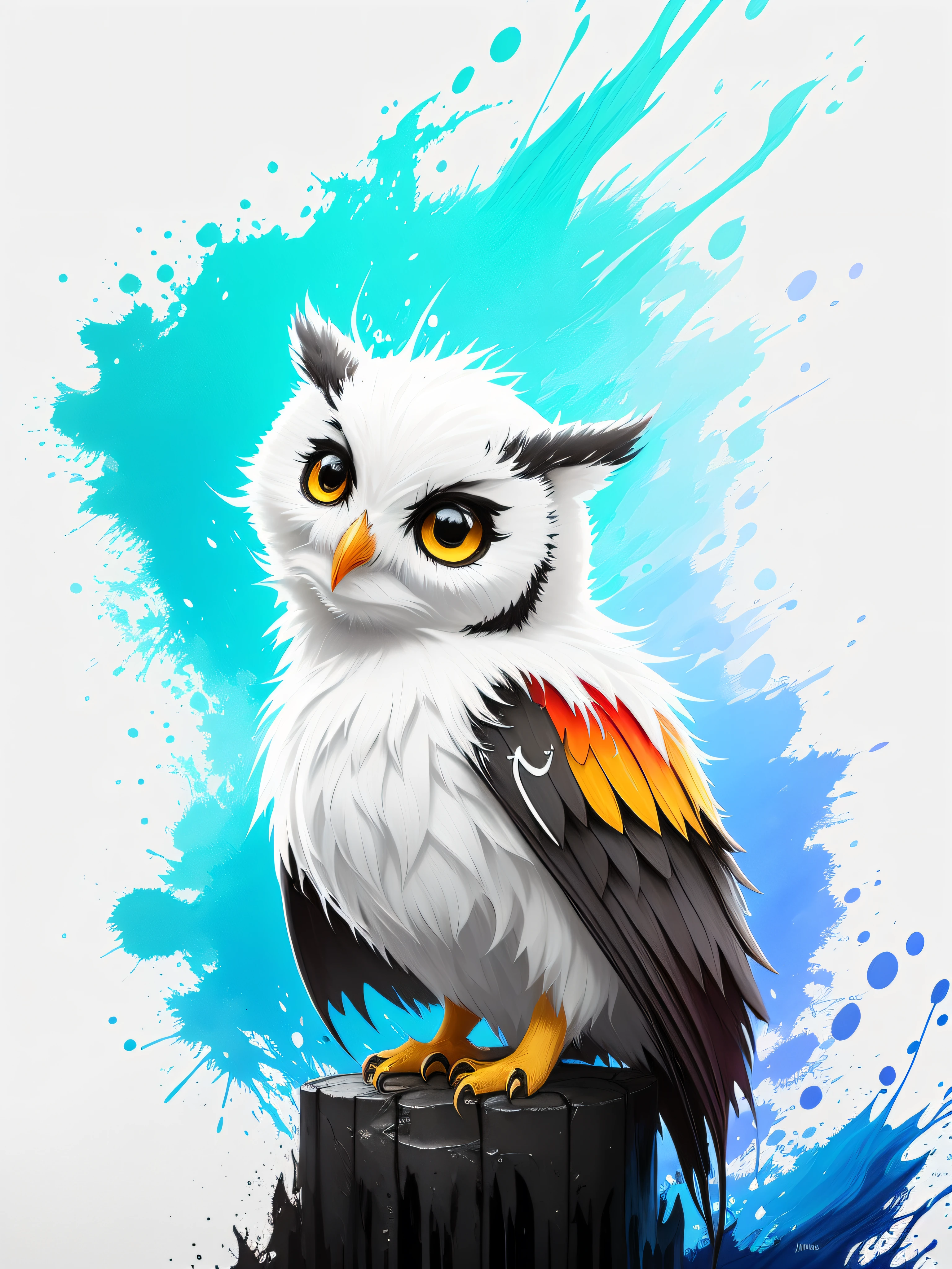 Splash art, a cute chibi owl, ((white background)), roaring, epic Instagram, artstation, splash style of colorful paint, contour, hyperdetailed intricately detailed , unreal engine, fantastical, intricate detail, splash screen, complementary colors, fantasy concept art, 8k resolution, deviantart masterpiece, oil painting, heavy strokes, paint dripping, splash arts