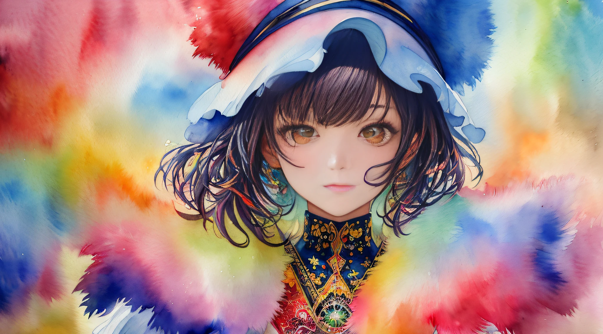 ((masterpiece,best quality,ultra detailed,ultra high res,detailed background)),((1girl)), extreme detailed,colorful,highest detailed,(((watercolour painting))), optical mixing, playful patterns,lively texture,rich colors,unique visual effect