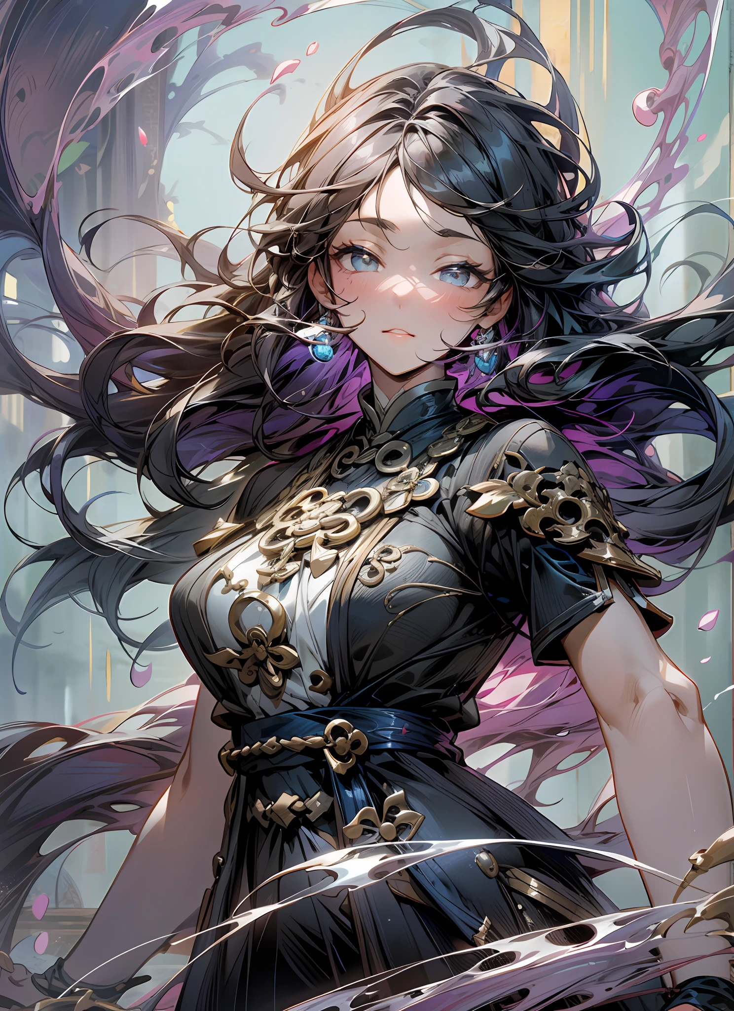 Girl, Solo, Weapon, (Magic Circle: 1.2), Xiuxian, Upper Body, Beautiful Girl, Full Body, East Asian Architecture, Sheath, Building,
Colorful beautiful girl: an 18 year old girl, messy hair, oil painting, perfect face, soft skin perfect face, blue-yellow, light purple and violet addition, light red addition, intricate details, splash screen, 8k resolution, masterpiece, cute face, artstation digital painting smooth very black ink flow: 8k resolution realistic masterpiece: intricate fluid gouache: by Jean Baptiste Mongue: Calligraphy: Acrylic: Watercolor Art, Professional Photography, Natural Daylighting, Volumetric Lighting Minimalist Photography Illustration: by Marton Bobzert: , Complex, elegant, expansive, dreamy, wavy hair, full of energy.