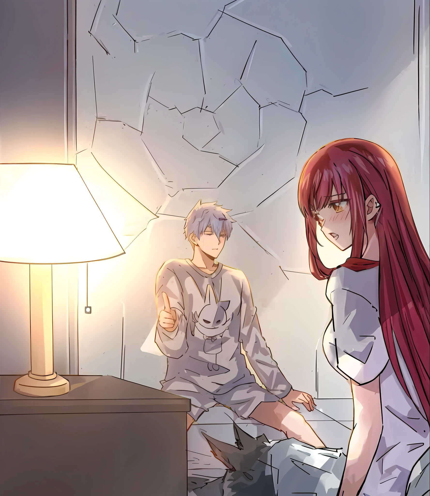 anime scene of a man and woman sitting on a bed, today's featured anime still, still from tv anime, sankakucomplex anime image, still from anime, manhwa, official anime still, cel shaded anime, screenshot from the anime film, official fanart, high quality fanart, cutscene, screenshot from guro anime, holo is a wolf girl