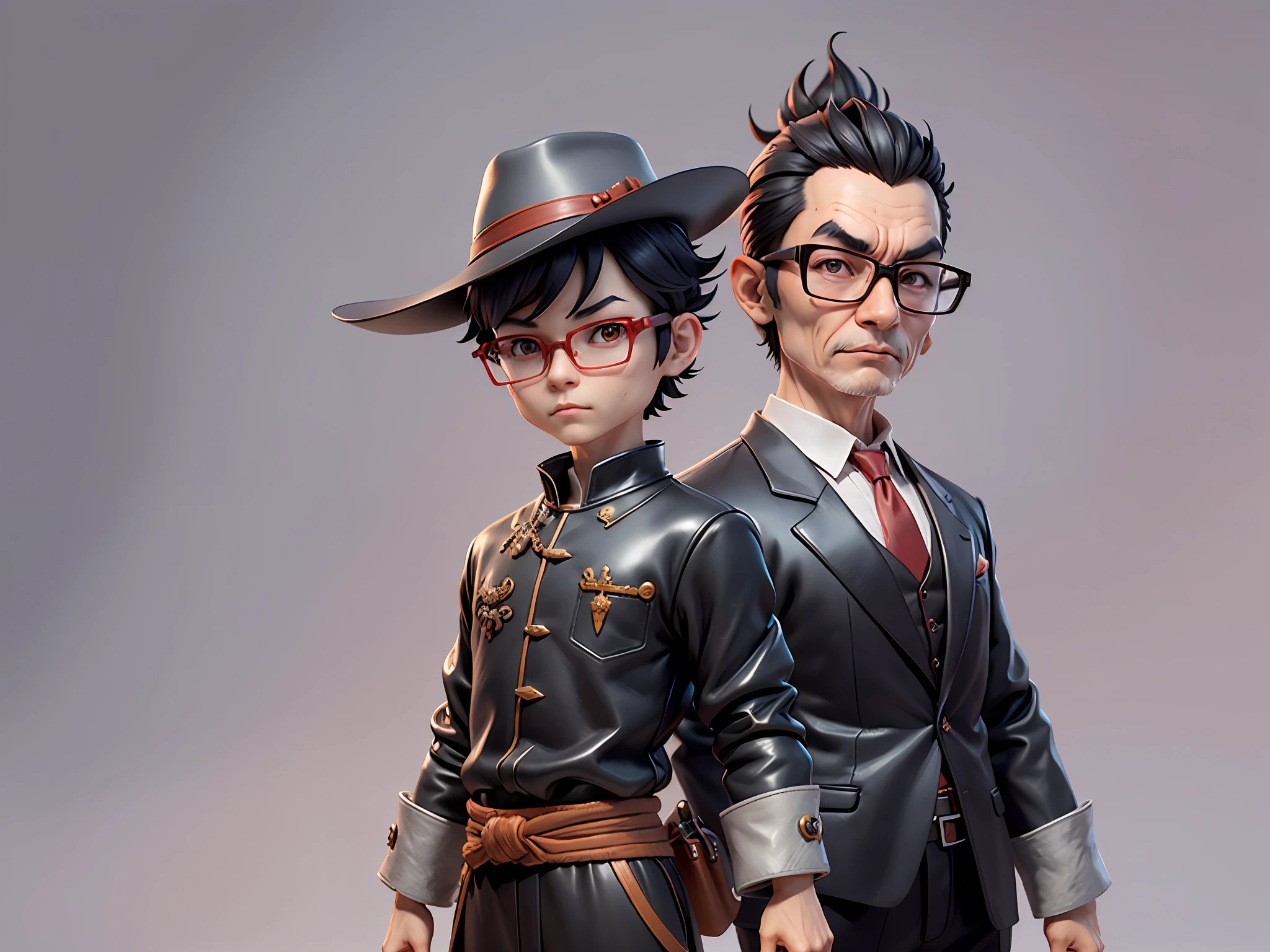 Young man with oriental face in leather hat, dragon, formal suit, short black hair, silver glasses, digital painting, 3D character design by Mark Clairedon and Pixar and Hayao Miyazaki and Akira Toriyama, the illustration is a high-definition illustration in 4K resolution with very detailed facial features and cartoon-style visuals.