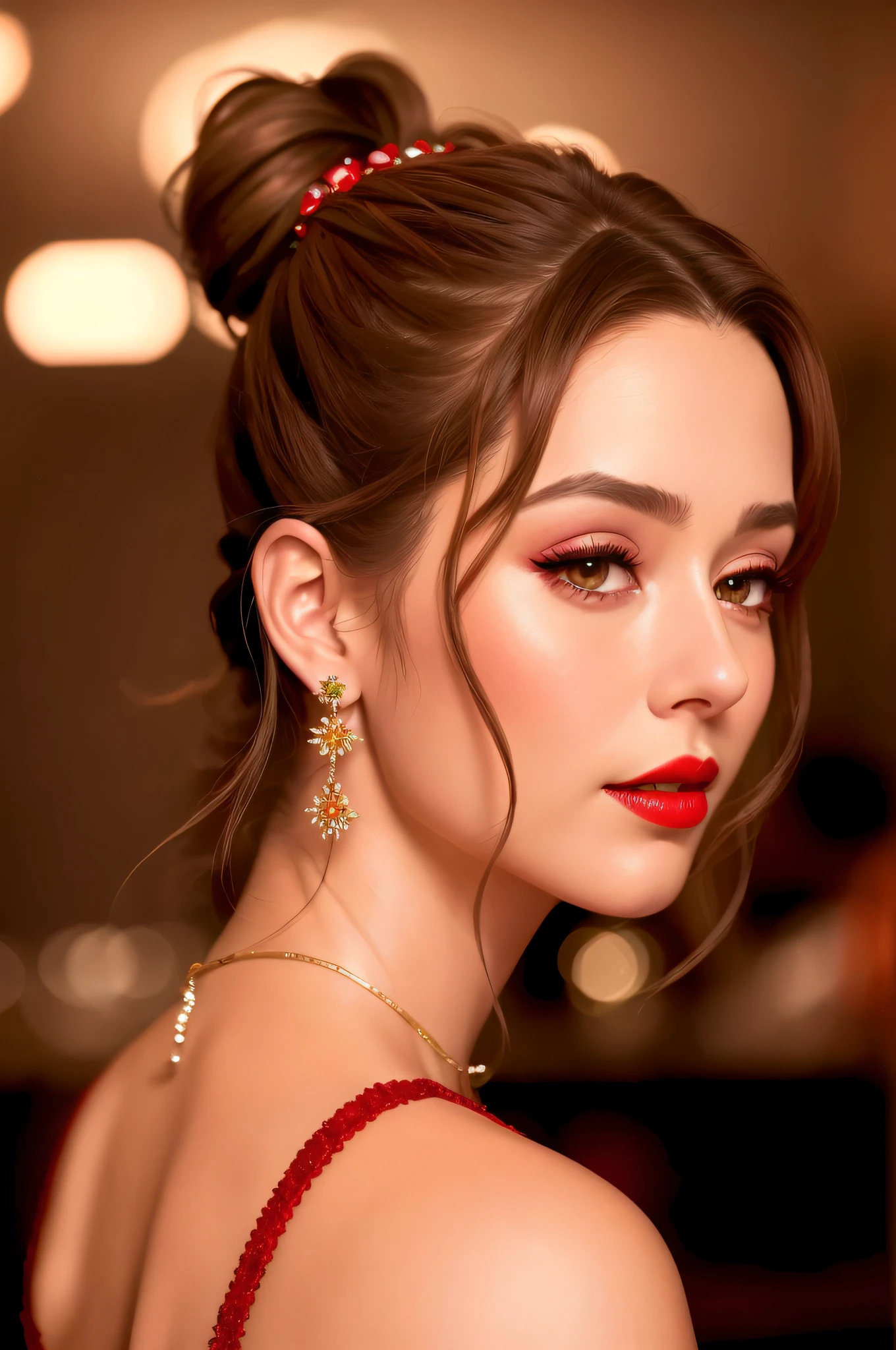 Araffe woman with red lipstick and a red dress posing for a picture, soft portrait shot 8K, 8K portrait render, digital art of a stylish and realistic digital painting, stunning digital painting, beautiful digital painting, digital art. photo realistic, detailed beauty portrait, stylish digital painting, high quality portrait, bright digital painting, 8K shot portrait, toothless