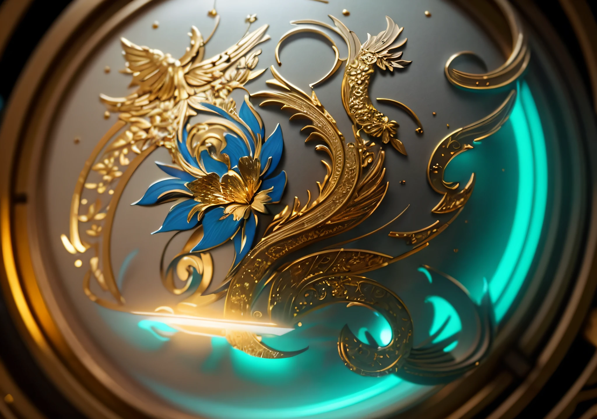 there is a clock with a gold and blue design on it, intricate ornate anime cgi style, 8k high quality detailed art, glossy intricate design, 3d magical details, rendered in keyshot, 4 k detail fantasy, hyper detailed ornament, high-quality render, intricate artwork. octane render, detailed digital 3d art, art nouveau octane render