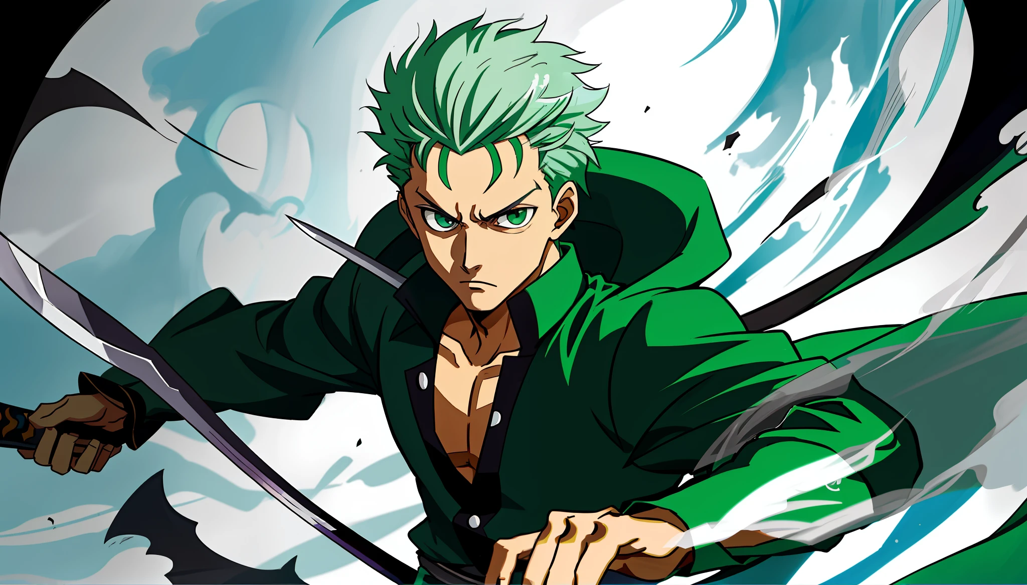 a close up of a person with a sword in their hand, roronoa zoro, handsome guy in demon slayer art, demon slayer artstyle, detailed digital anime art, clean detailed anime art, 4 k manga wallpaper, badass anime 8 k, demon slayer rui fanart, made with anime painter studio, anime epic artwork, detailed anime artwork, trigger anime artstyle