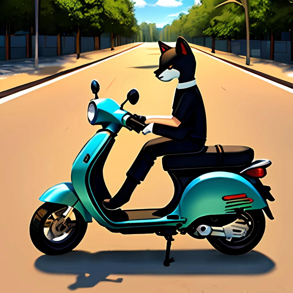 Scooter cat on a deserted street