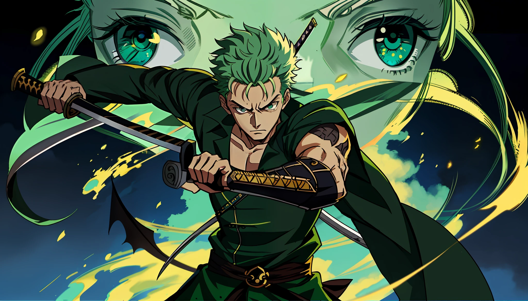 a close up of a person with a sword in their hand, roronoa zoro, handsome guy in demon slayer art, demon slayer artstyle, detailed digital anime art, clean detailed anime art, 4 k manga wallpaper, badass anime 8 k, demon slayer rui fanart, made with anime painter studio, anime epic artwork, detailed anime artwork, trigger anime artstyle
