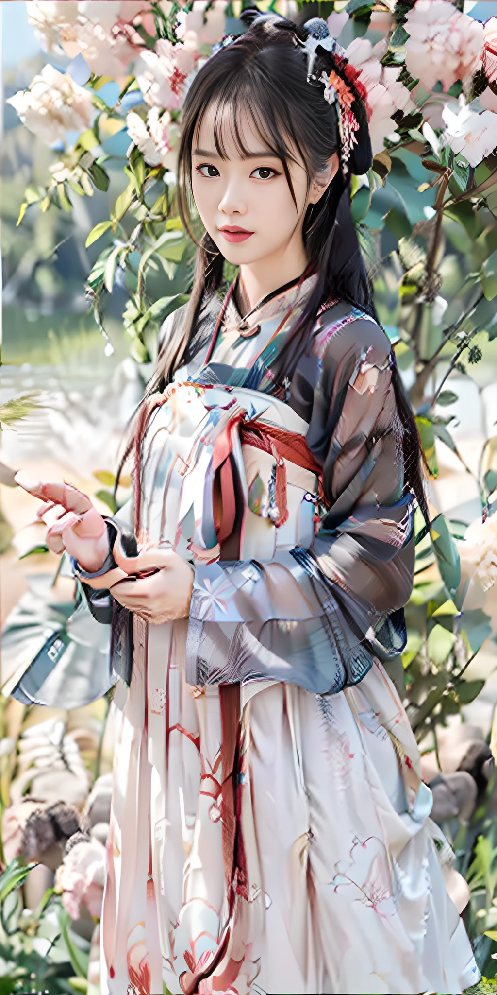 arafed asian woman in a traditional dress standing in front of a tree, hanfu, palace ， a girl in hanfu, wearing ancient chinese clothes, white hanfu, traditional chinese clothing, with acient chinese clothes, wearing ornate silk clothes, flowing magical robe, traditional chinese, dressed with long fluent clothes, wearing a luxurious silk cloak, traditional beauty, chinese costume