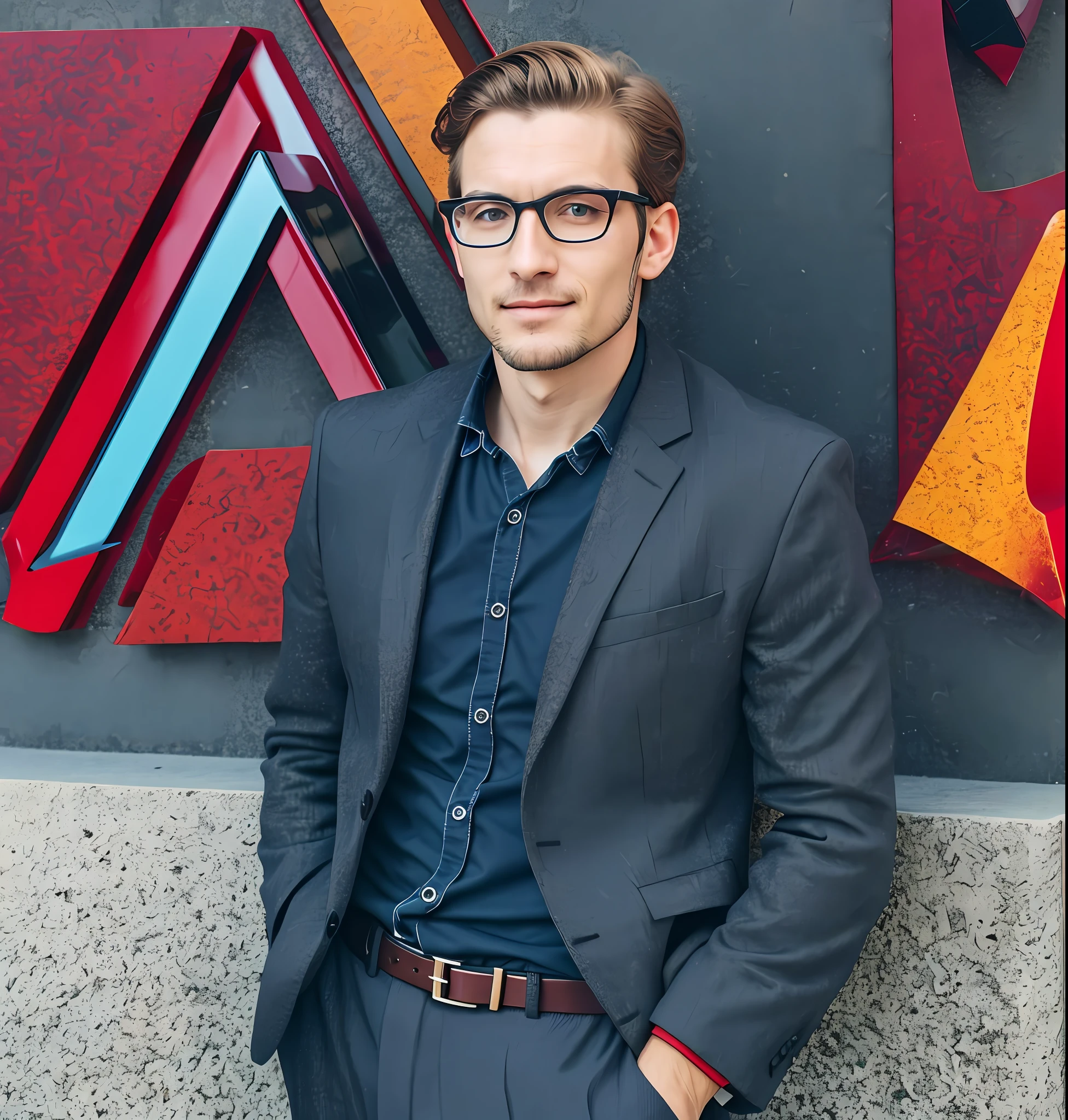 There is a man in front of a sign wearing glasses, professional photo, , professional profile picture, profile picture,