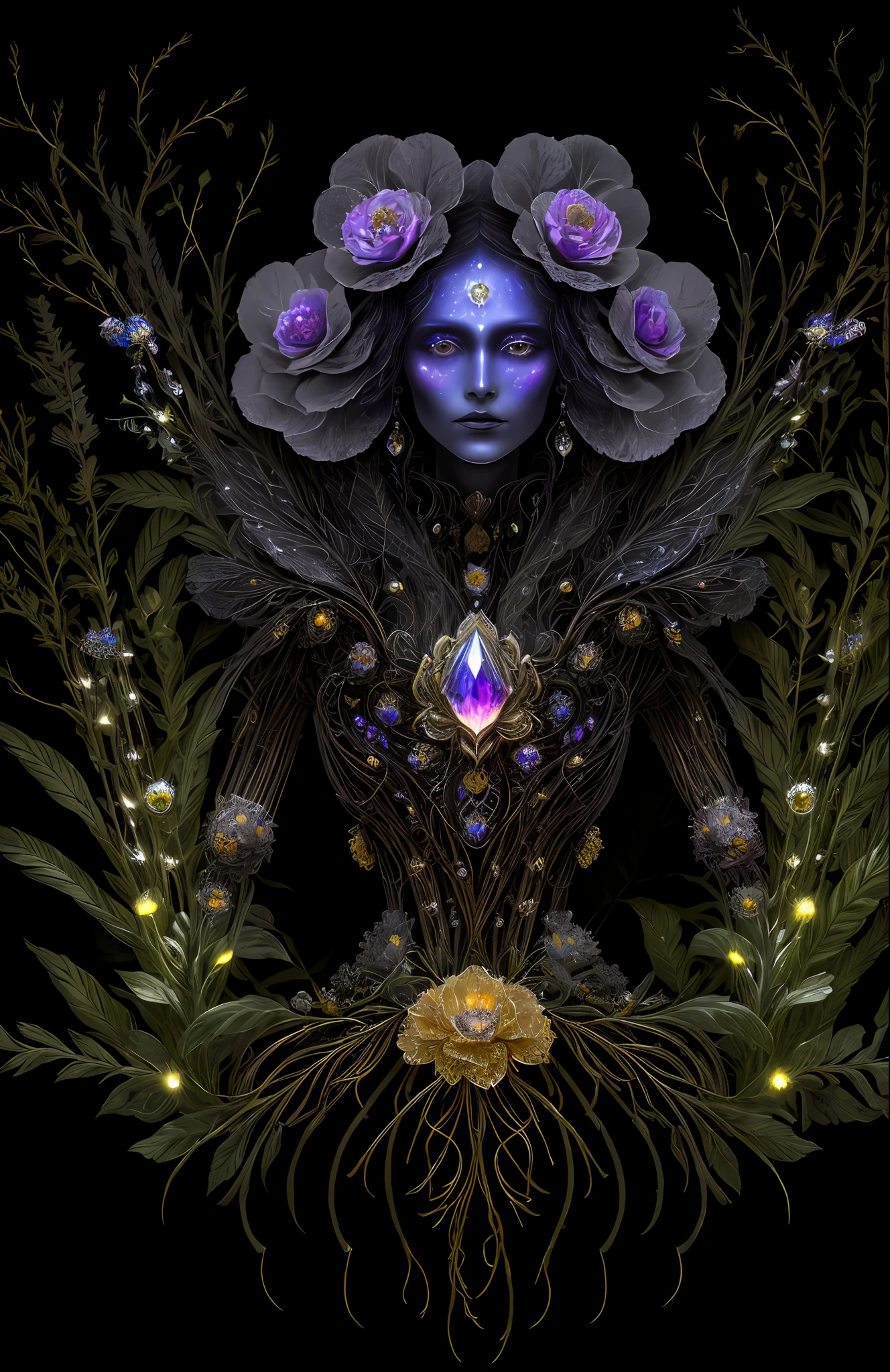 "Rosen maiden, (masterpiece, best quality), (illustration), strange fungal disease dense forest, transparent sticky substance, caustics, crystals, close-up, intricate details, dark background, sparkling spores, rainbow crystals, darkness", made of metal, cyborg: 1.1, [detailed wire]: 1.3, (complex details), HDR, (complex details, hyperdetailed: 1.2),