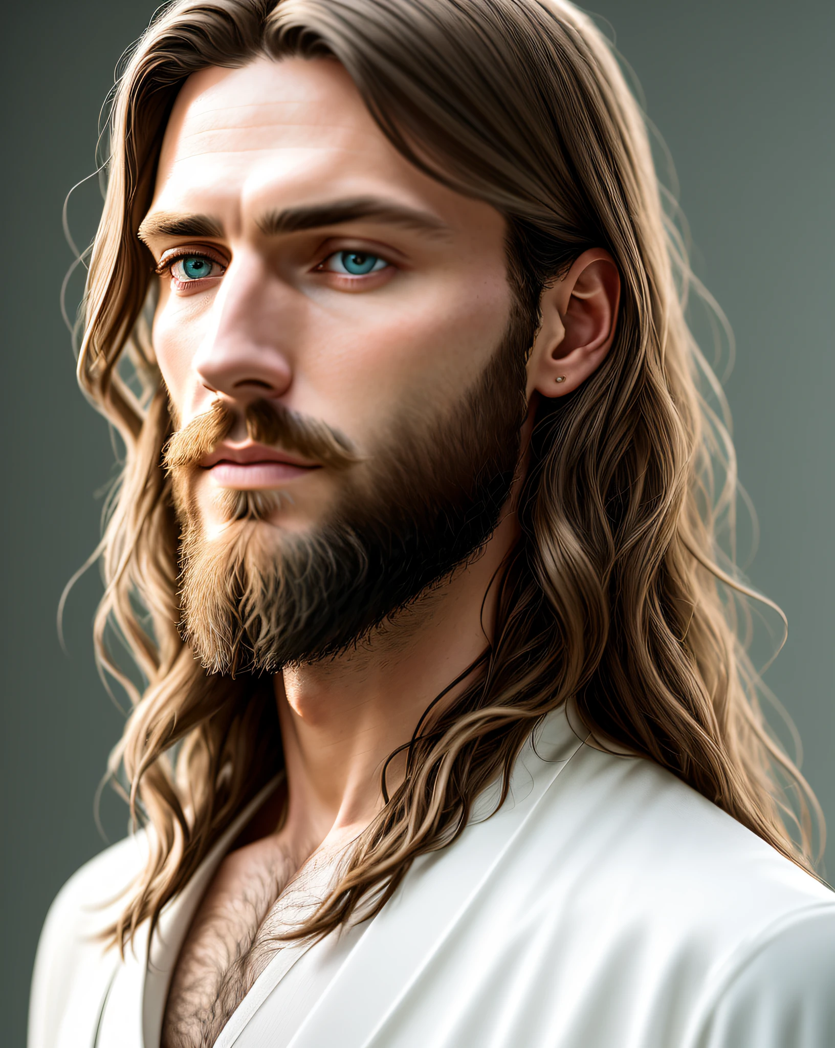(symmetry),centered,a ((close)) up portrait,(Jesus),a very thin white man with long hair and a beard,wearing a long white robe,35mm,natural skin,clothes  detail, 8k texture, 8k, insane details, intricate details, hyperdetailedhighly detailed,realistic,soft cinematic light,HDR,sharp focus, ((((cinematic look)))),intricate, elegant, highly detailed