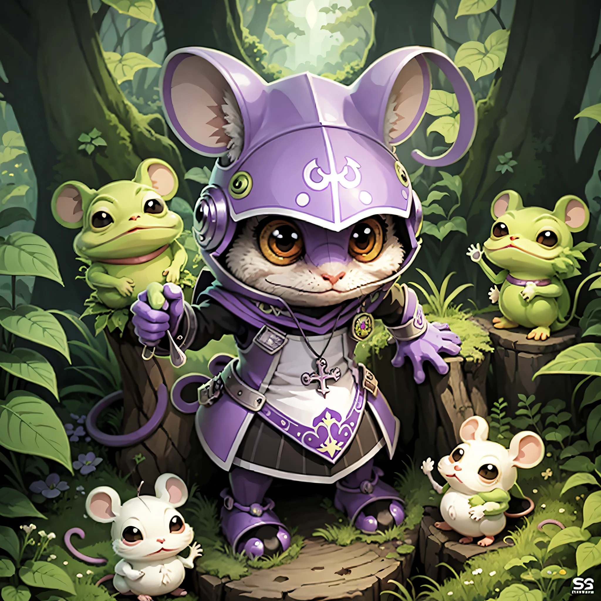pepe frog mouse,peepo,with mouse nose,priest,purple armor,vector sticker white background --auto --s2