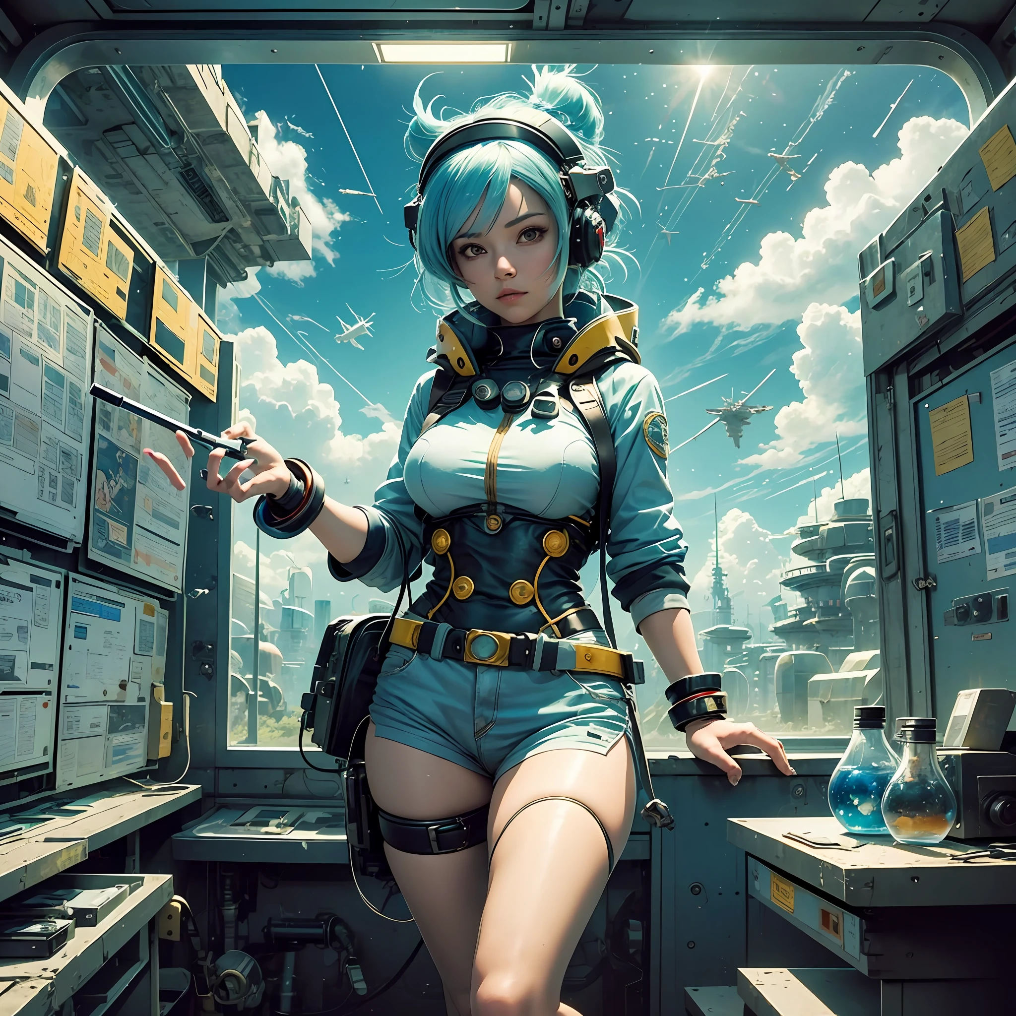 Create a scene where Bulma is interacting standing up, naked, sexy and provocative, with the technology of Capsule Corp. Draw her holding a colorful capsule, ready to be activated. You can portray her in her workshop, surrounded by numerous capsules with futuristic vehicles and devices. To add an element of adventure, you can put Bulma outdoors, on an expedition to find the Dragon Balls. Draw her in an exotic landscape, with a map in her hands and the Dragon Radar at work, as she goes in search of the mystical spheres. Don't forget to portray Bulma's curious and insightful spirit, showcasing her intelligence and scientific skills. You can add details like goggles or a tech tablet to emphasize your dedication to research and innovation. Create a scene where Bulma is interacting with the technology of Capsule Corp. Draw her holding a colored capsule, ready to be activated. You can portray her in her workshop, surrounded by numerous capsules with futuristic vehicles and devices. To add an element of adventure, you can put Bulma outdoors, on an expedition to find the Dragon Balls. Draw her in an exotic landscape, with a map in her hands and the Dragon Radar at work, as she goes in search of the mystical spheres. Don't forget to portray Bulma's curious and insightful spirit, showcasing her intelligence and scientific skills. You can add details like goggles or a tech tablet to emphasize your dedication to research and innovation. --auto --s2