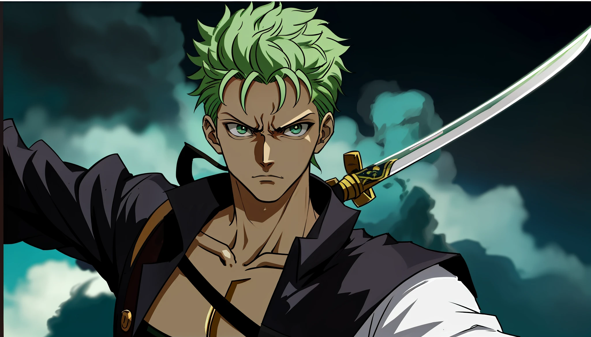 a close up of a person with a sword in their hand, roronoa zoro, handsome guy in demon slayer art, demon slayer artstyle, detailed digital anime art, clean detailed anime art, 4 k manga wallpaper, badass anime 8 k, demon slayer rui fanart, made with anime painter studio, anime epic artwork, detailed anime artwork, trigger anime artstyle