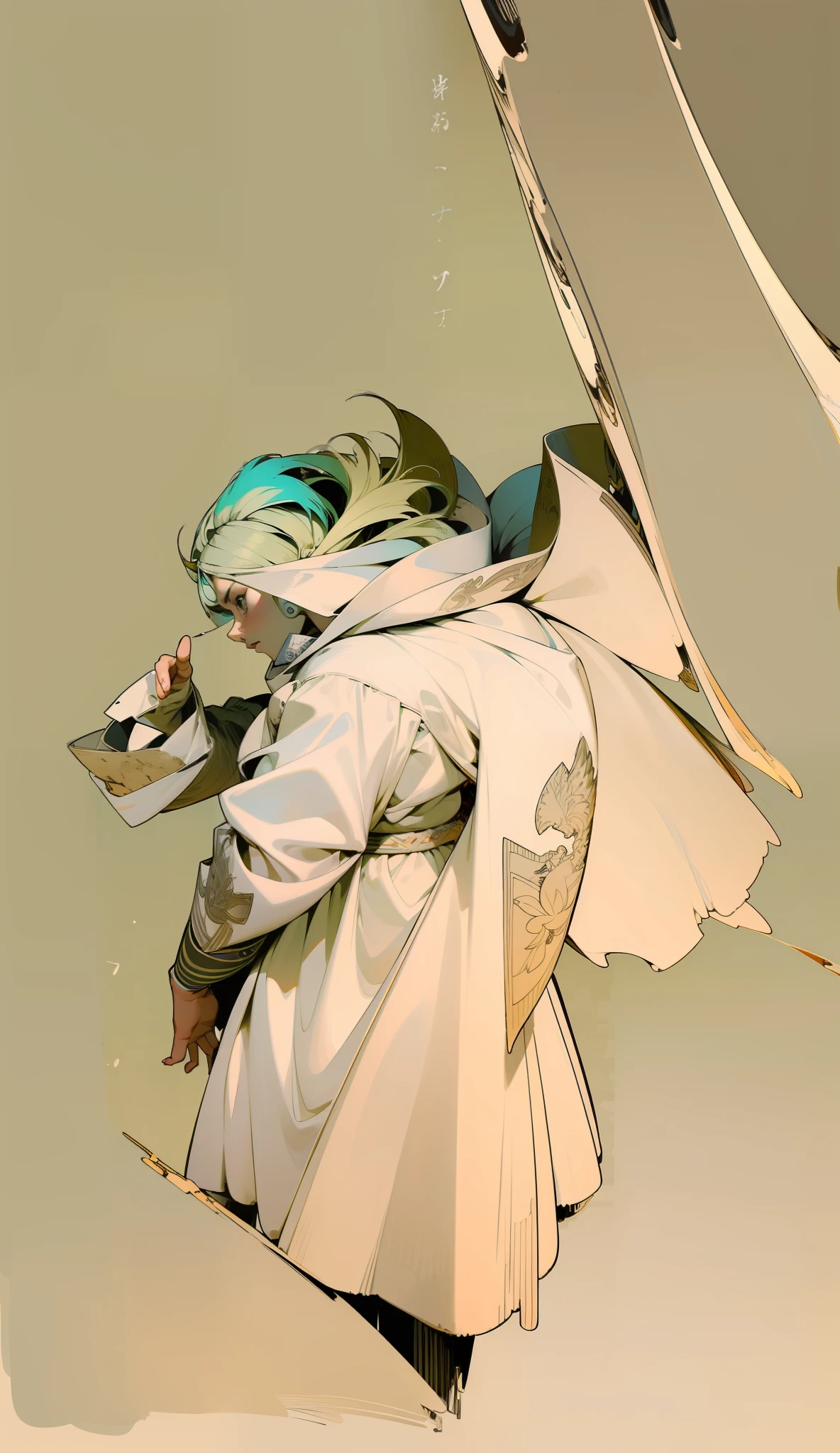((masterpiece)),(((best quality))), (((detailed face))), ((vtuber character design sheet,same character,front,side,back)),illustration, 1 punk woman wearnng cyberpunk pagan Karelian and Finnish clothes mixed with nu-goth aesthetic. Kalevala, folklore. Druid Louhi, Mistress of the North, environment Scene change, pose too (simple background, white background: 1.3)