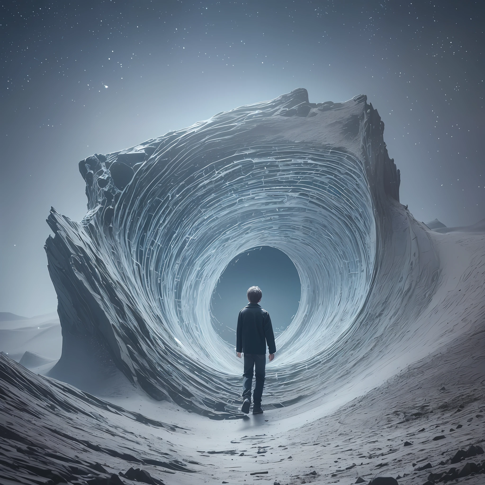 In a realm of unparalleled realism, visualize a scene rendered in 8K high quality with extreme attention to detail. As the boy's final breath escaped his lips, he found himself thrust into a desolate and obscure space. Cut off from his senses, he experienced a profound emptiness—no sight, sound, or tactile sensation reached him. It was akin to being adrift on an endless ocean, devoid of movement or understanding of his surroundings.
Yet, even within the abyssal darkness, a faint glimmer of hope ignited within his core. --auto --s2